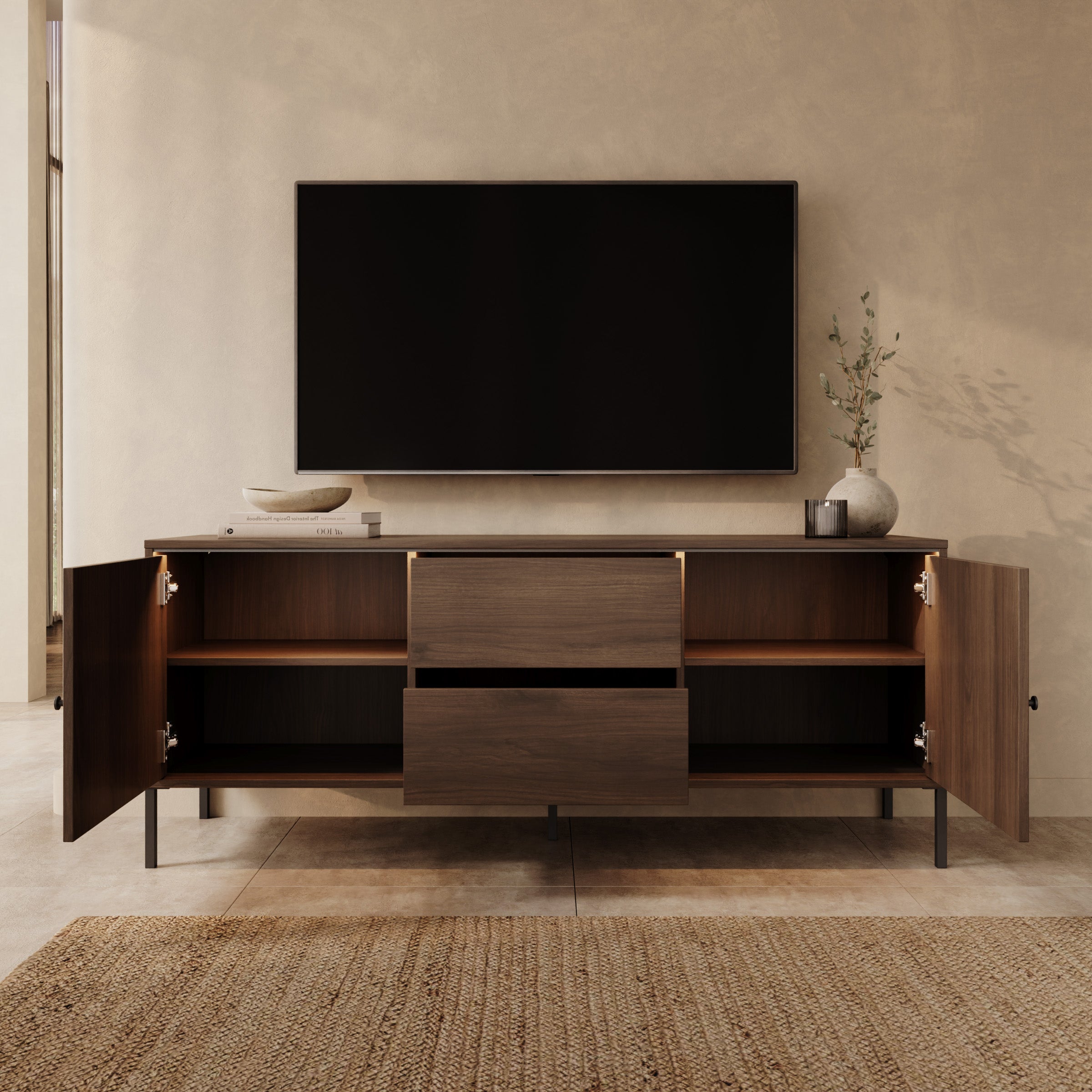 Charro - TV-Meubel met verlichting - Walnootpatroon - 150x40x61 cm