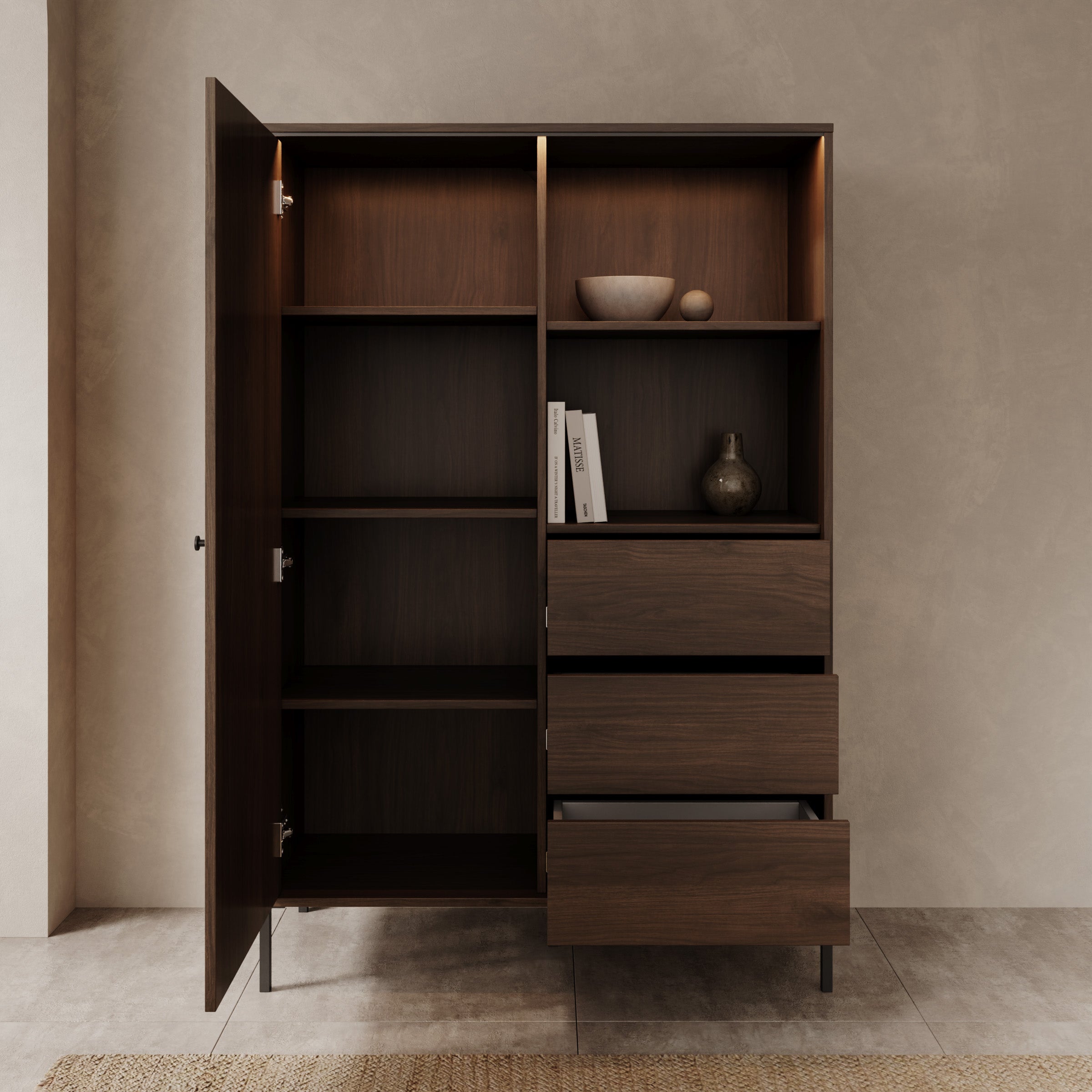 Charro - Vitrinekast met verlichting - Walnootpatroon - 101x40x153 cm