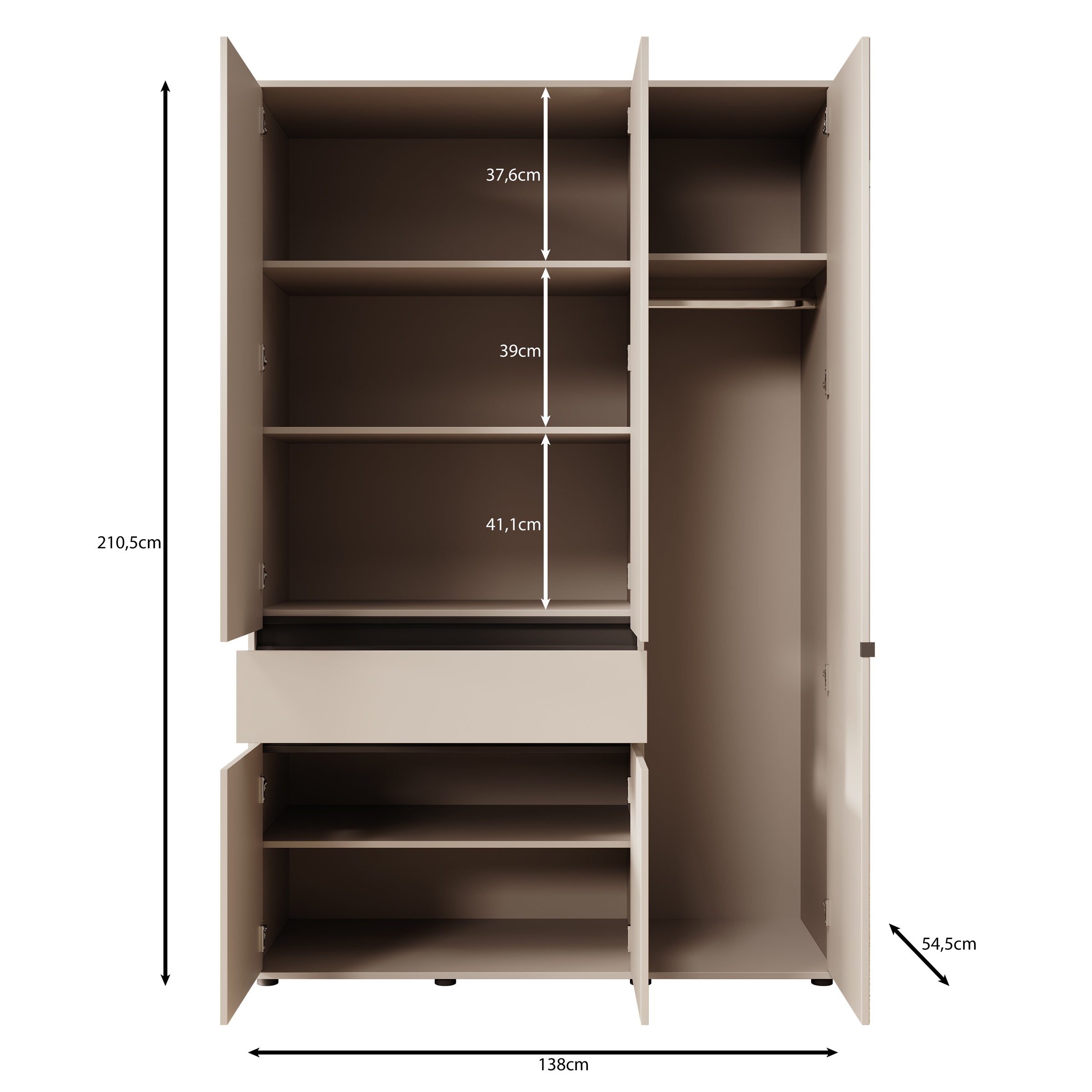 Cirelle - Kledingkast 3-deurs - Eikenpatroon - 138x55x211 cm