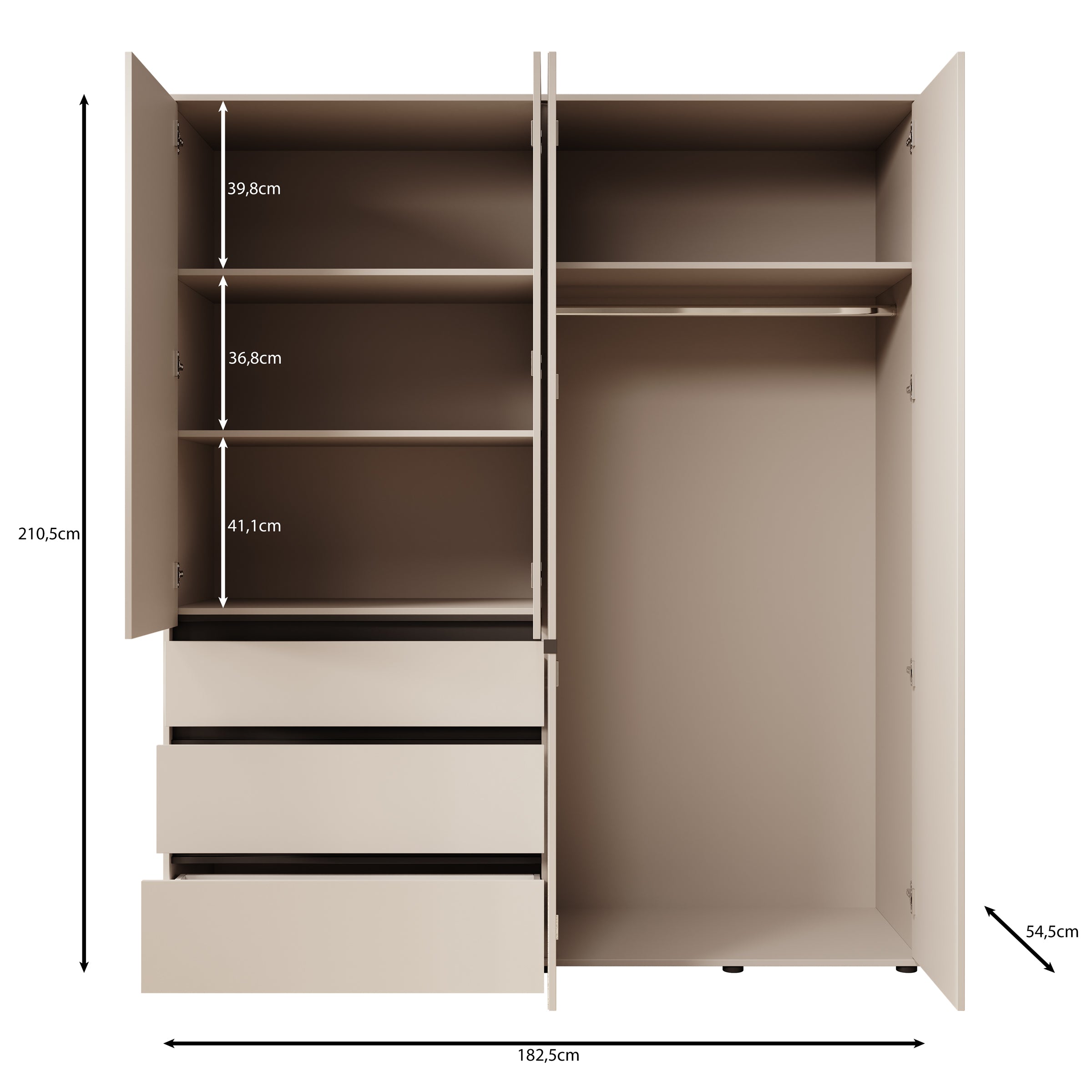 Cirelle - Kledingkast 4-deurs - Beige - 183x55x211 cm