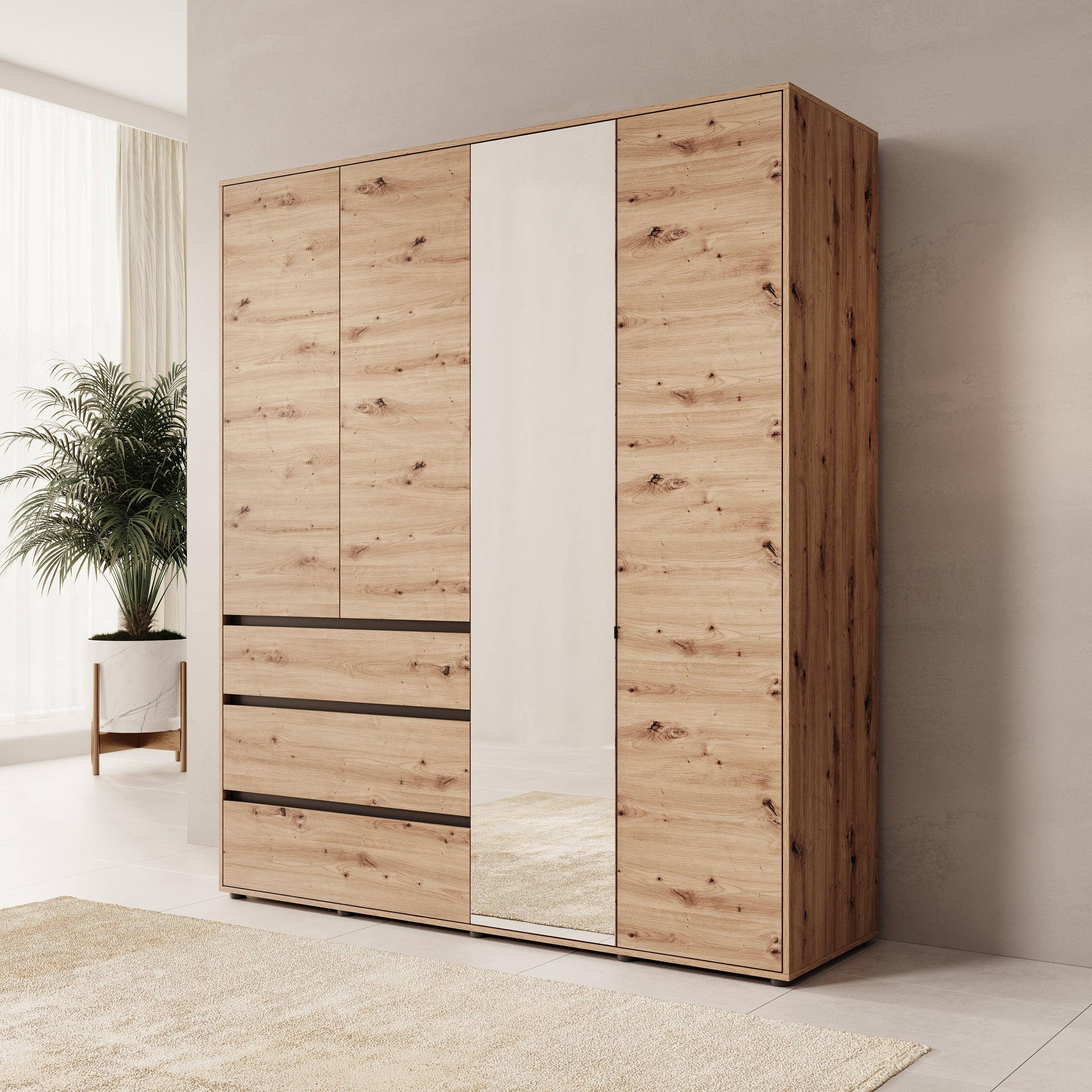 Cirelle - Kledingkast 4-deurs - Eikenpatroon - 183x55x211 cm