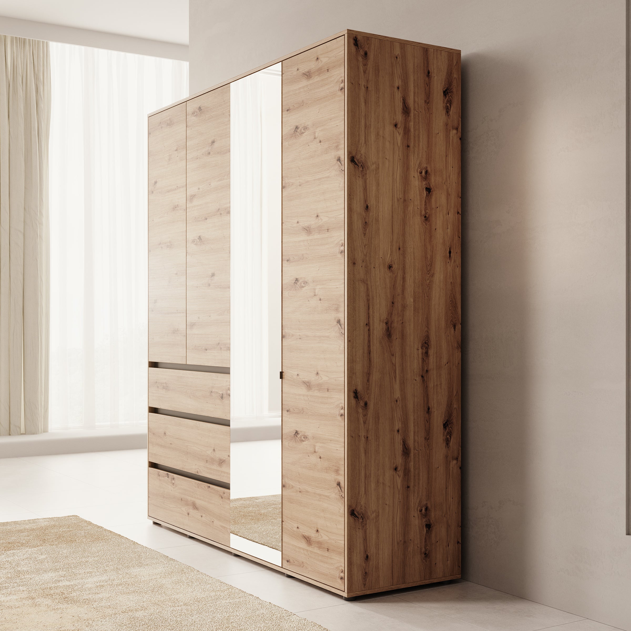 Cirelle - Kledingkast 4-deurs - Eikenpatroon - 183x55x211 cm