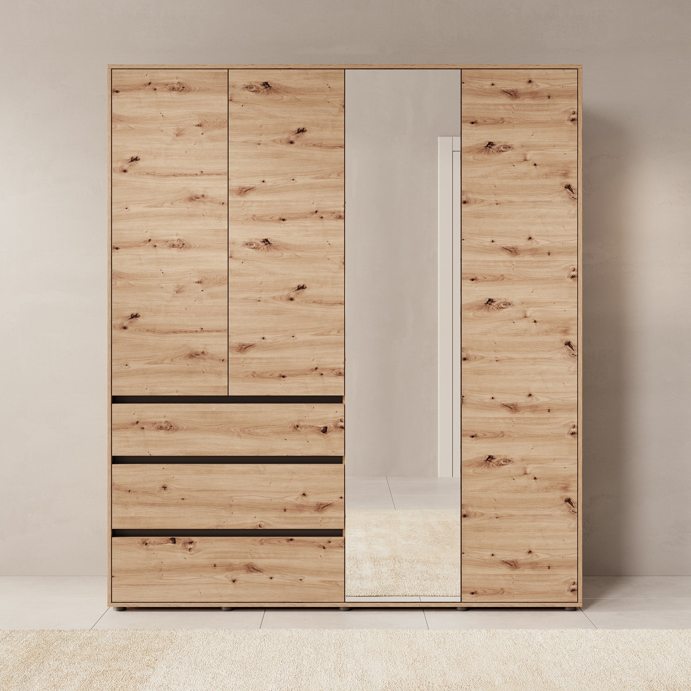 Cirelle - Kledingkast 4-deurs - Eikenpatroon - 183x55x211 cm