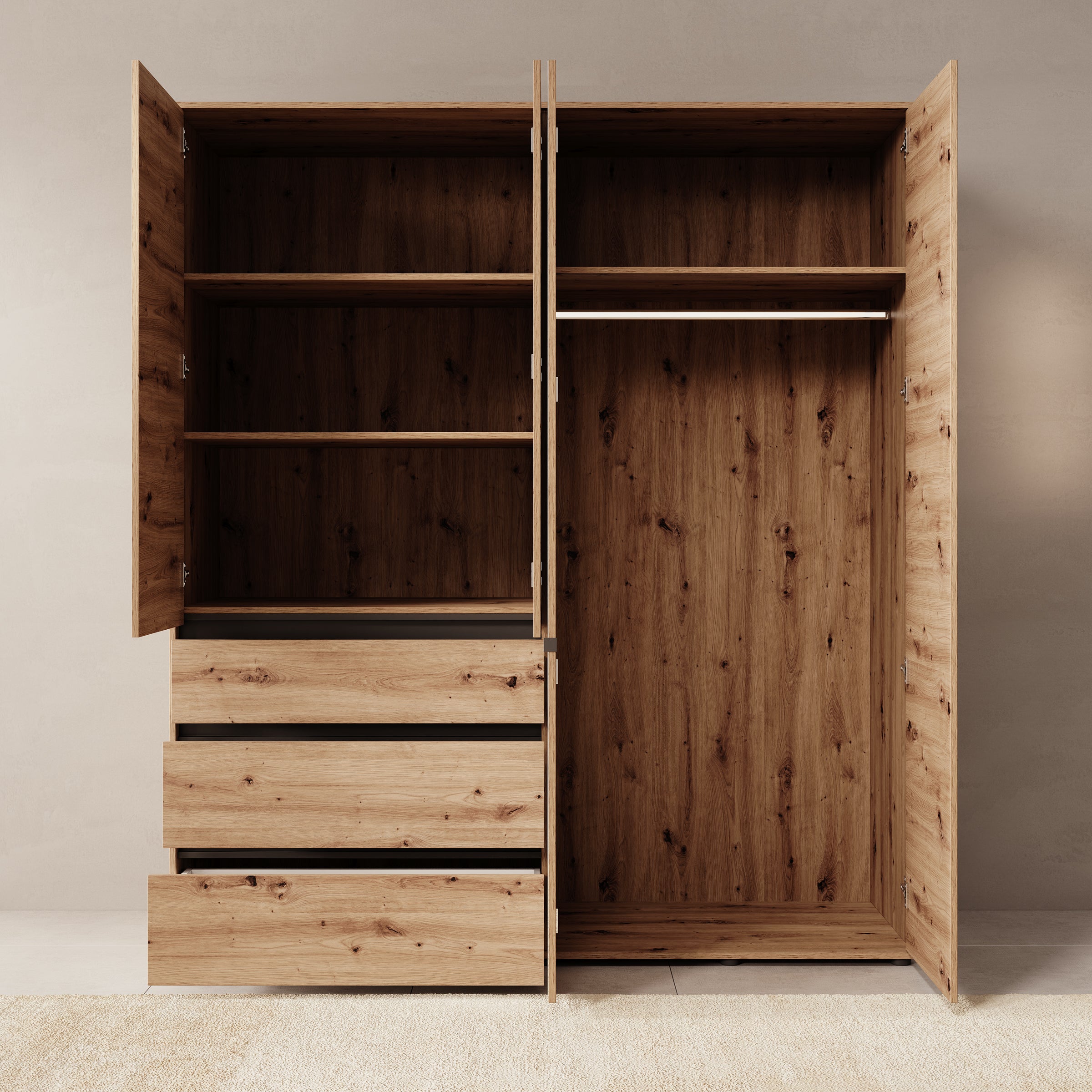 Cirelle - Kledingkast 4-deurs - Eikenpatroon - 183x55x211 cm