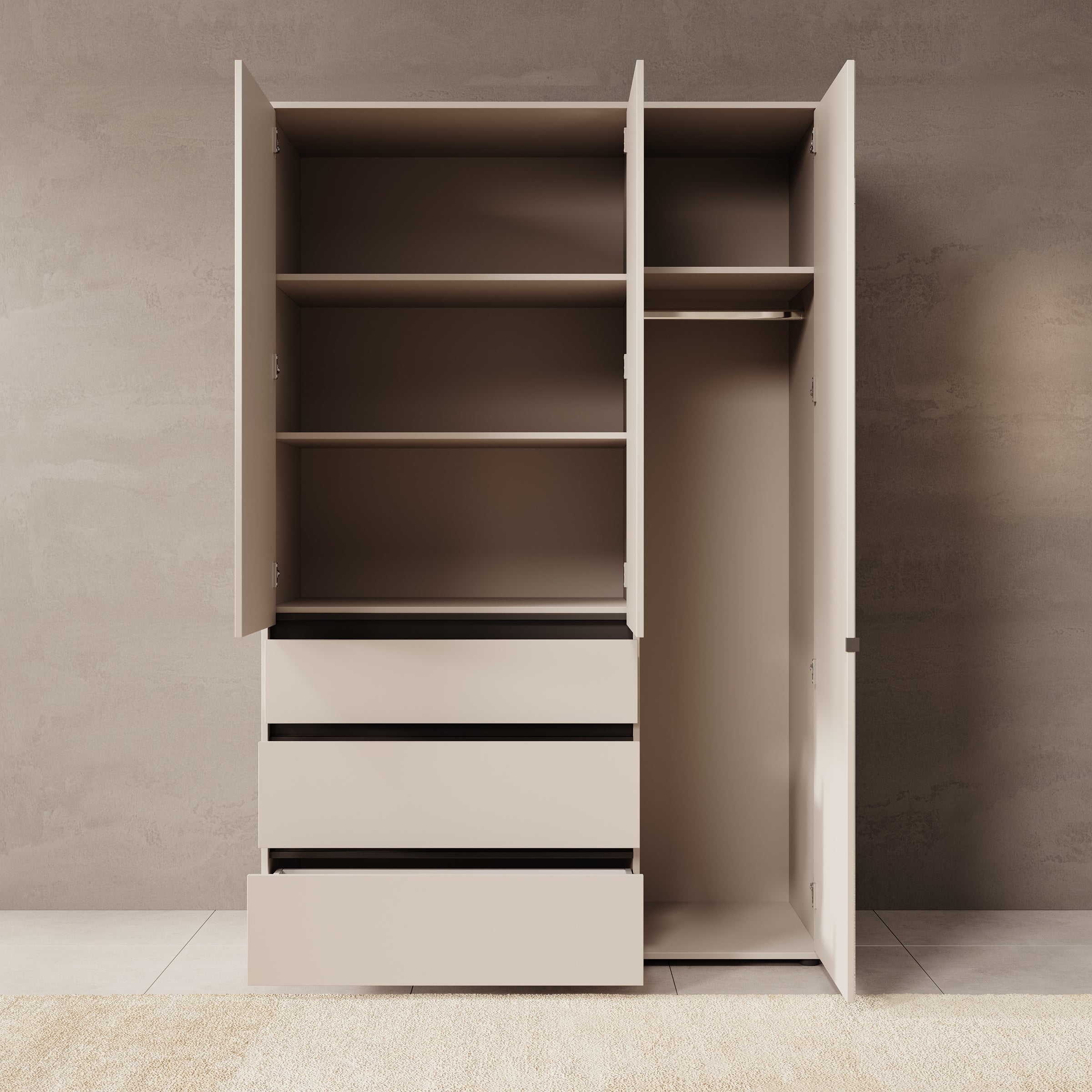 Cirelle 2 - Kledingkast 3-deurs - Beige - 138x55x211 cm