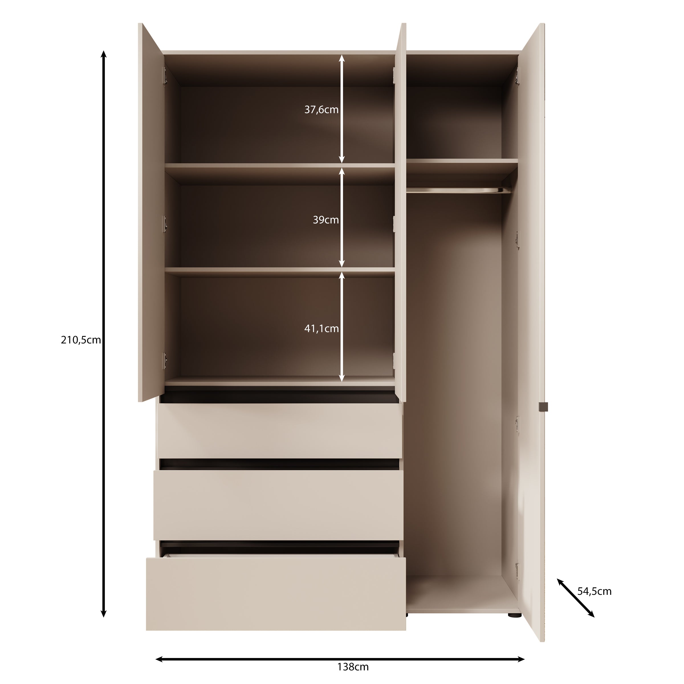Cirelle 2 - Kledingkast 3-deurs - Eikenpatroon - 138x55x211