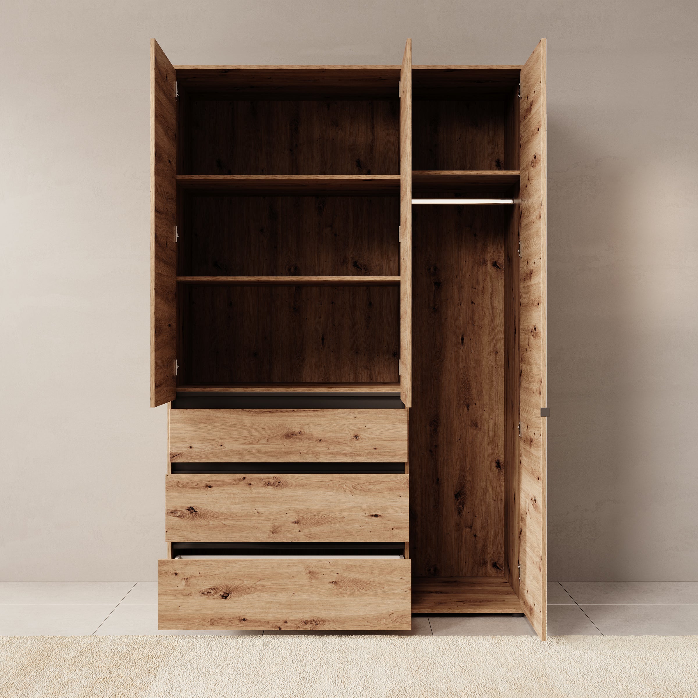 Cirelle 2 - Kledingkast 3-deurs - Eikenpatroon - 138x55x211