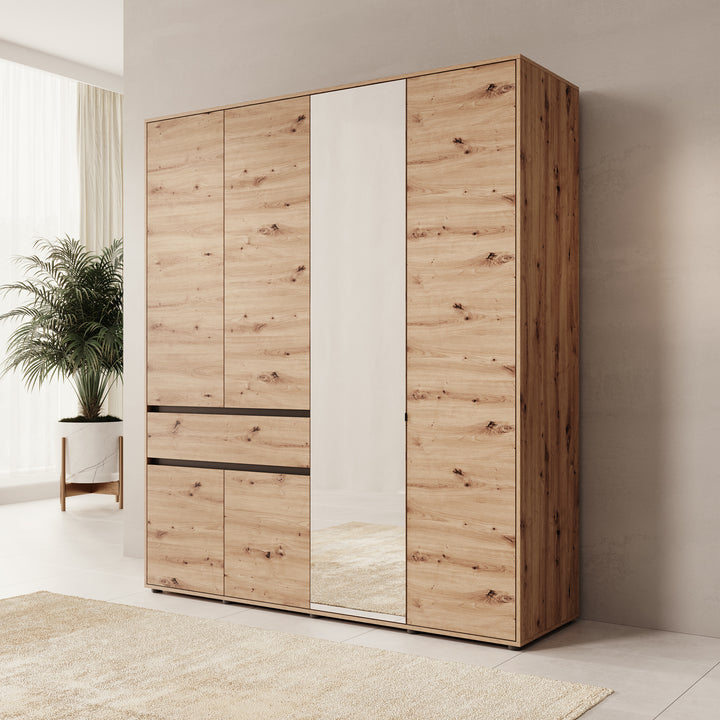 Cirelle 2 - Kledingkast met 4 deuren - Eikenpatroon - 183x55x211 cm