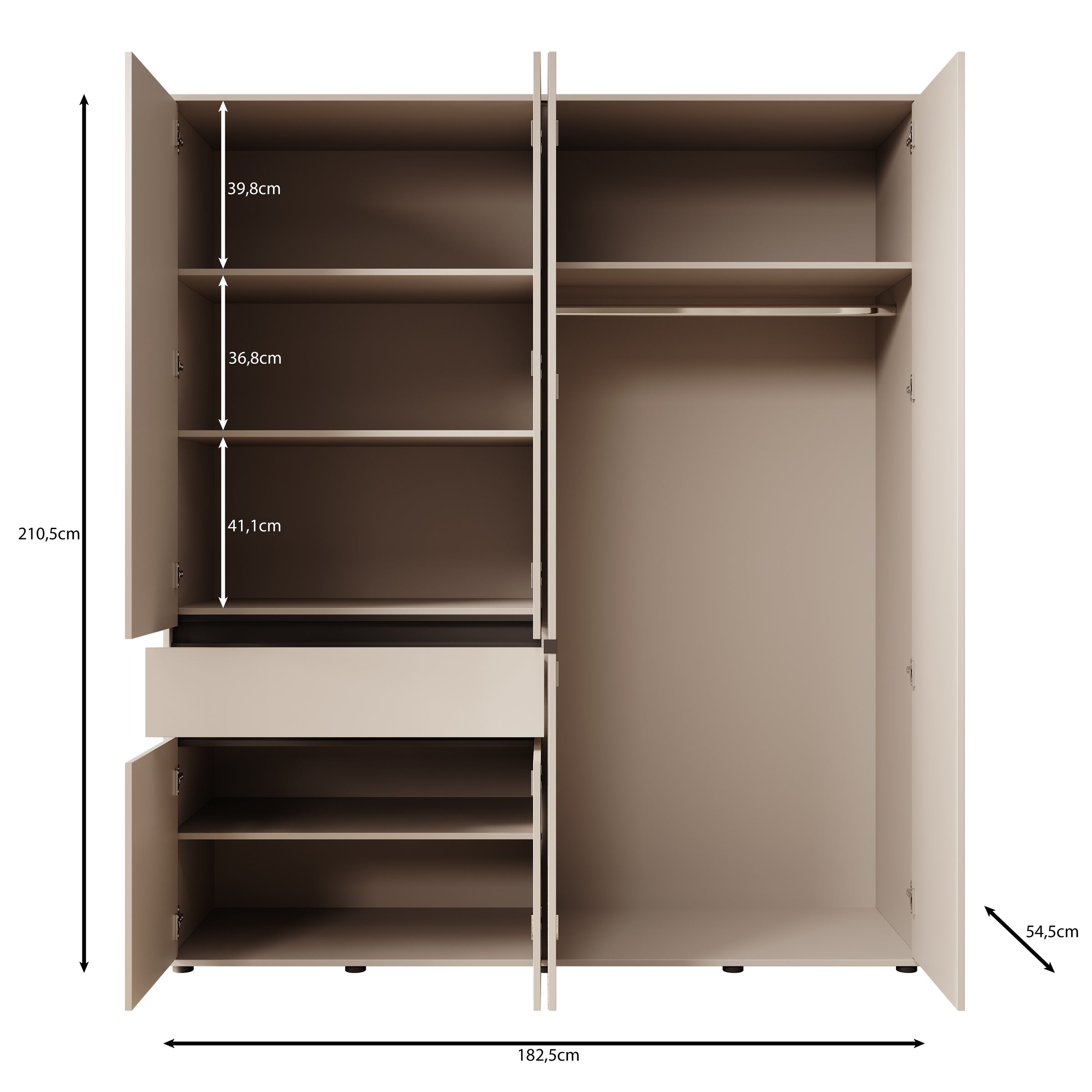 Cirelle 2 - Kledingkast met 6 deuren - Eikenpatroon - 183x55x211 cm