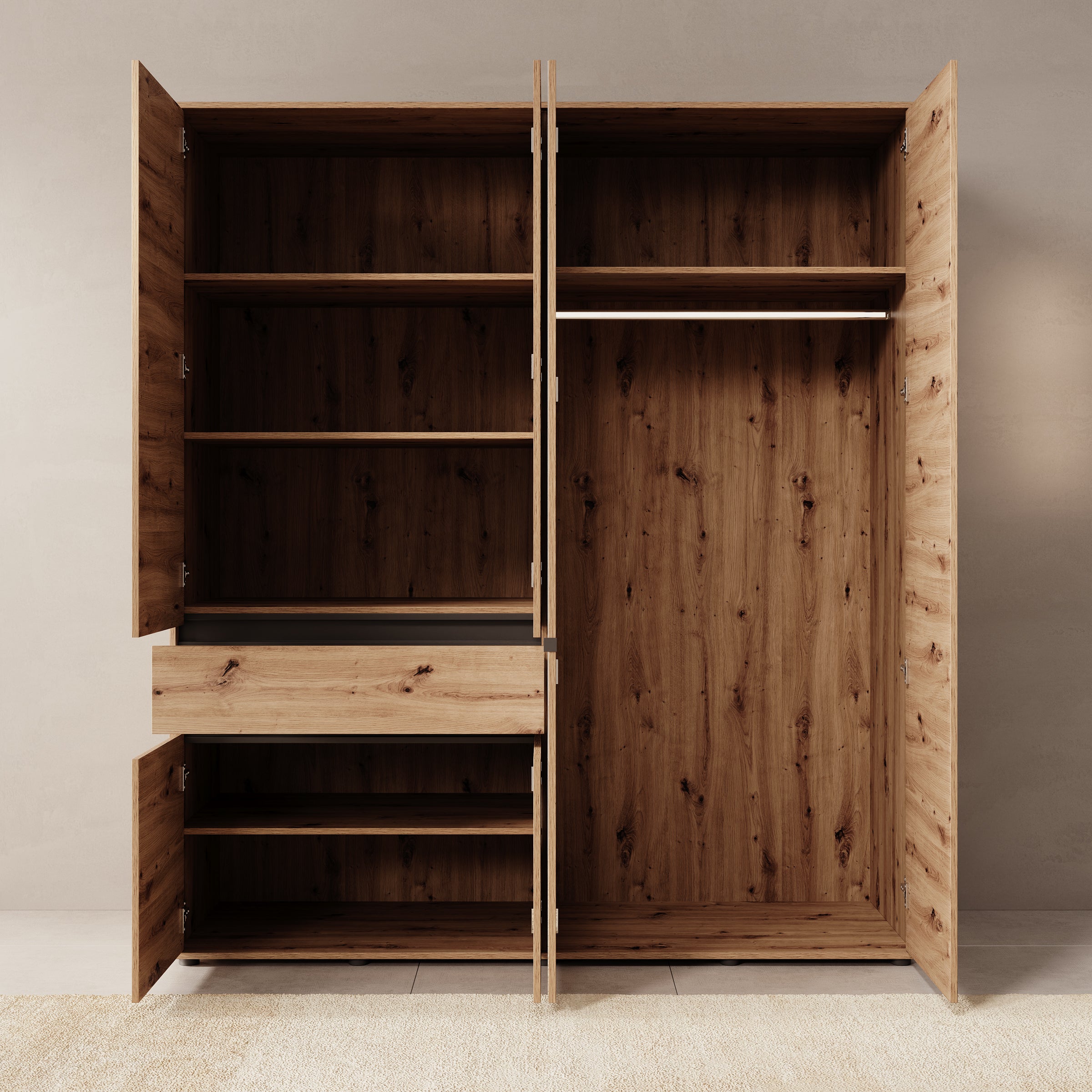 Cirelle 2 - Kledingkast met 6 deuren - Eikenpatroon - 183x55x211 cm