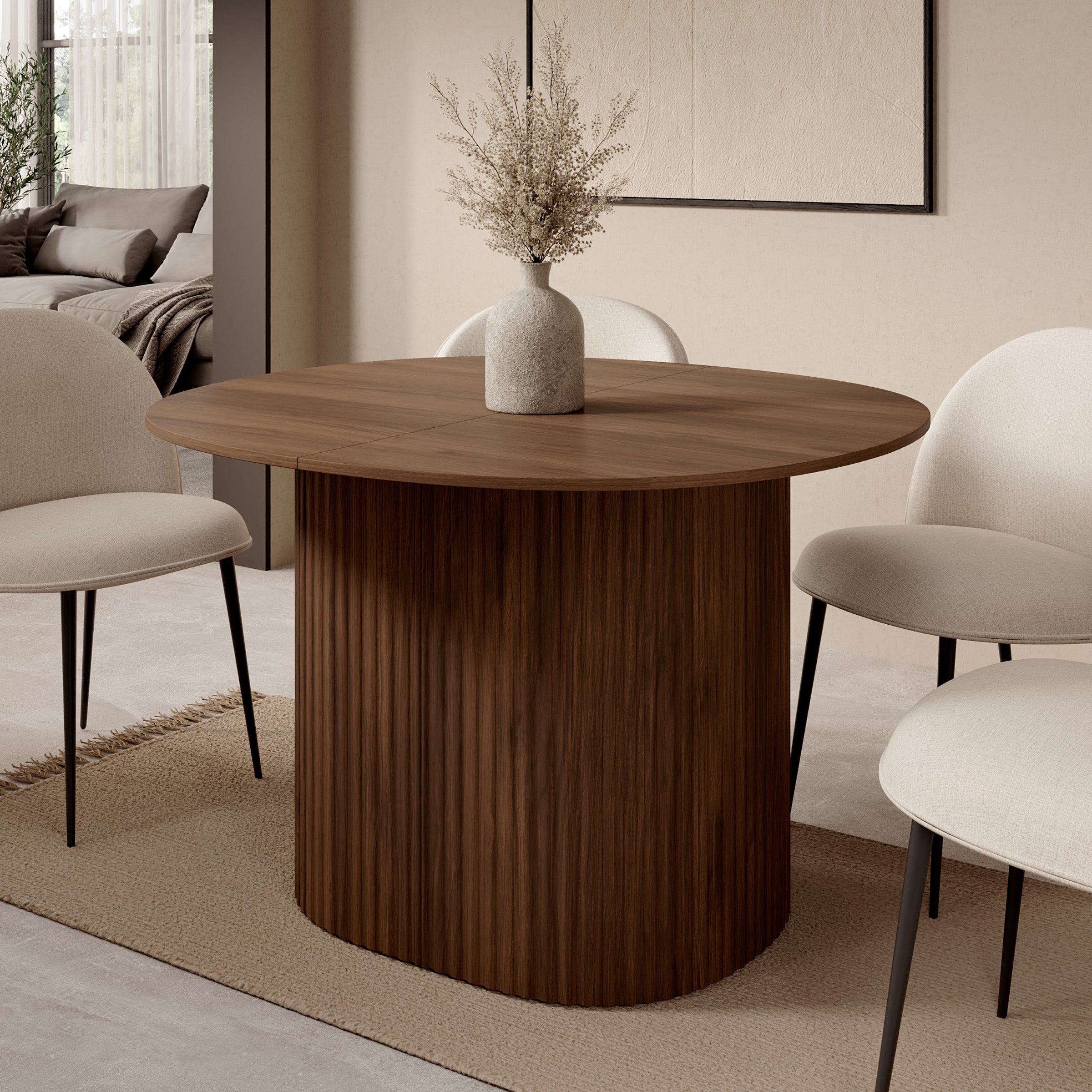 Cirello - Eetkamertafel uitschuifbaar - Walnootpatroon - 120x110x77 cm