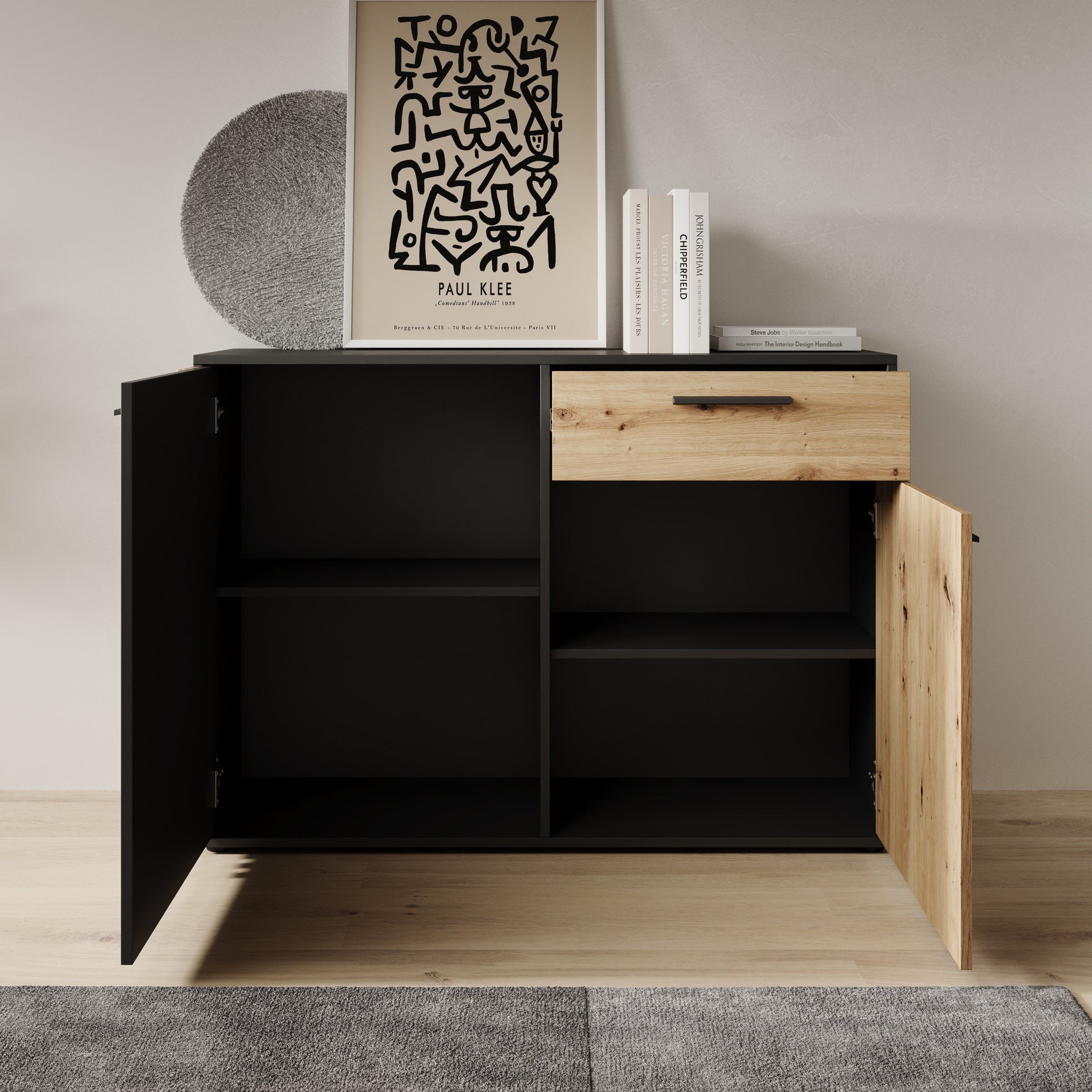 Clover - Dressoir - Eiken/Zwart - 116x34x82 cm