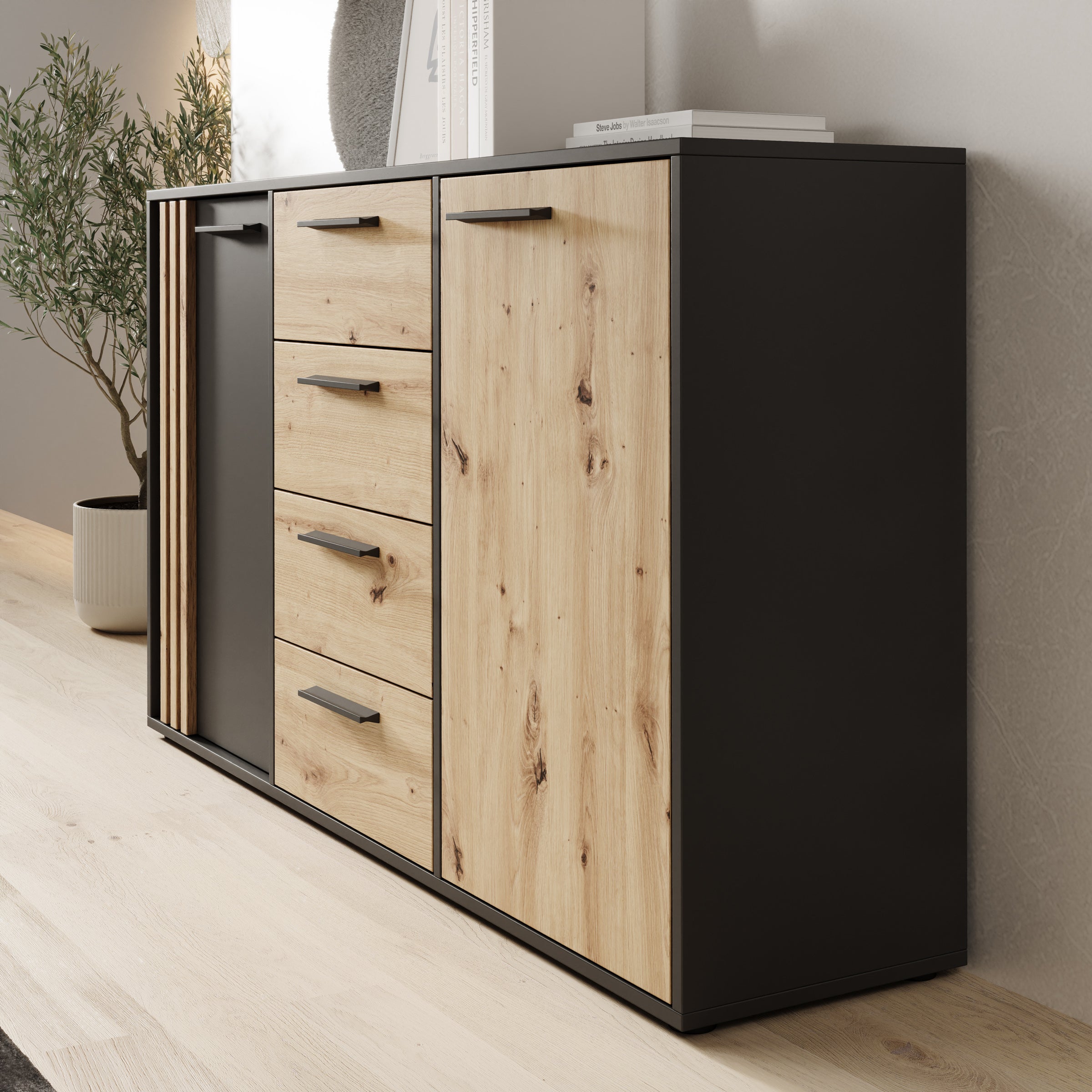 Clover - Dressoir - Eiken/Zwart - 143x34x82 cm