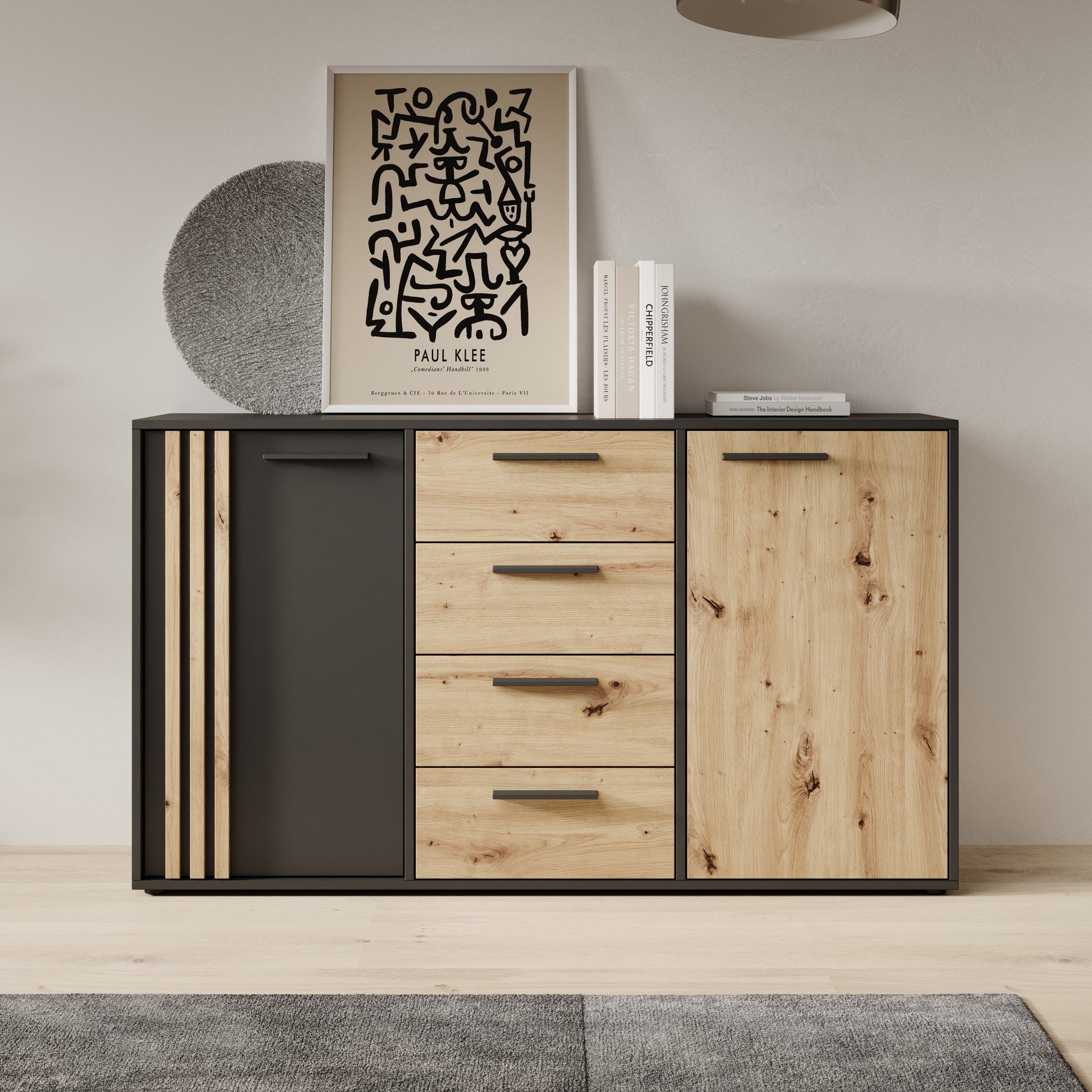 Clover - Dressoir - Eiken/Zwart - 143x34x82 cm