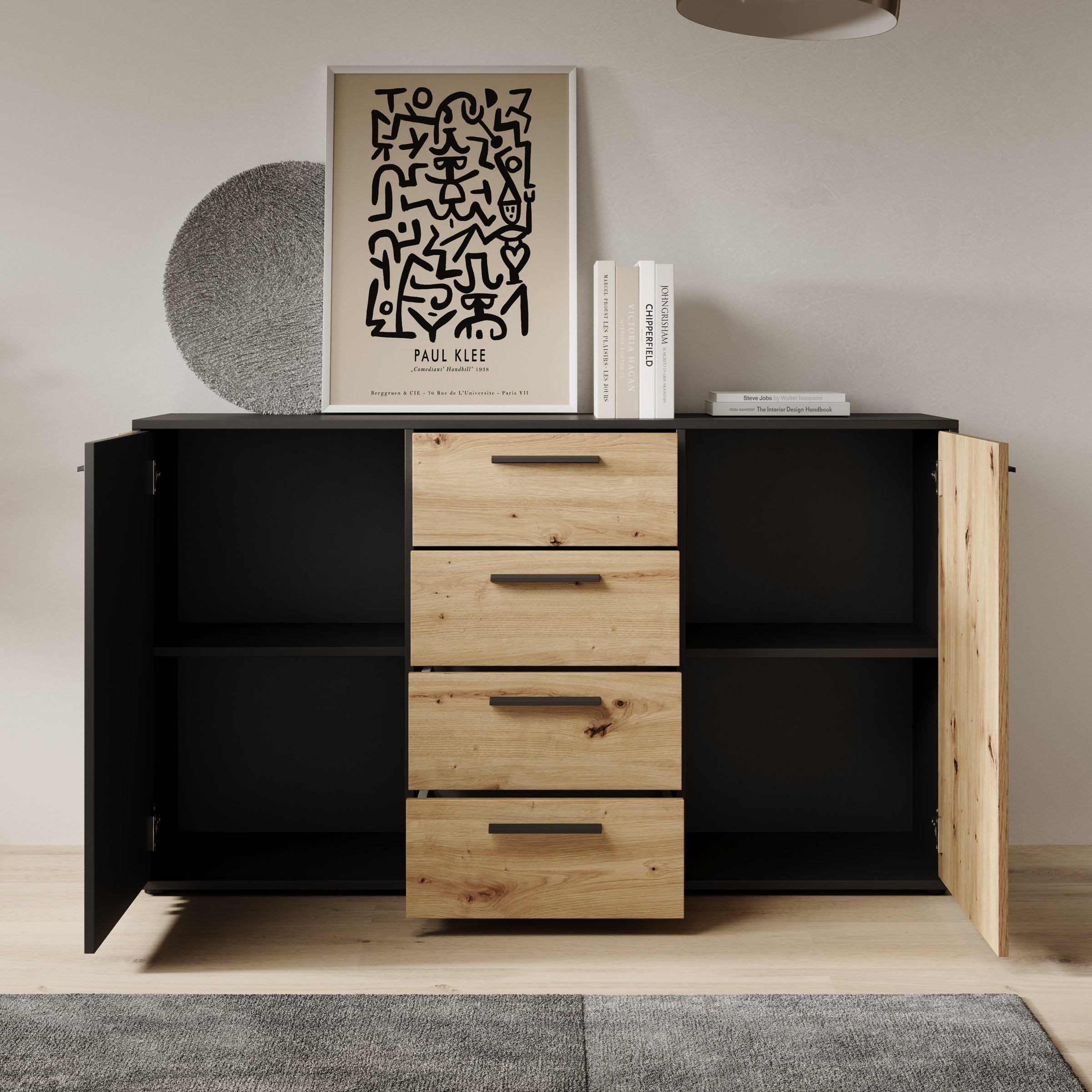 Clover - Dressoir - Eiken/Zwart - 143x34x82 cm