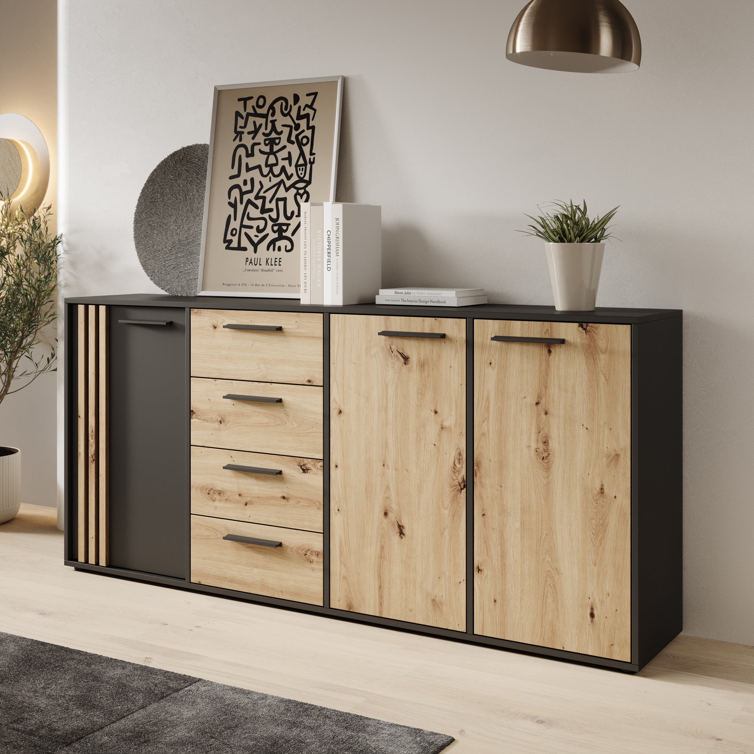 Clover - Dressoir - Eiken/Zwart - 179x34x82 cm