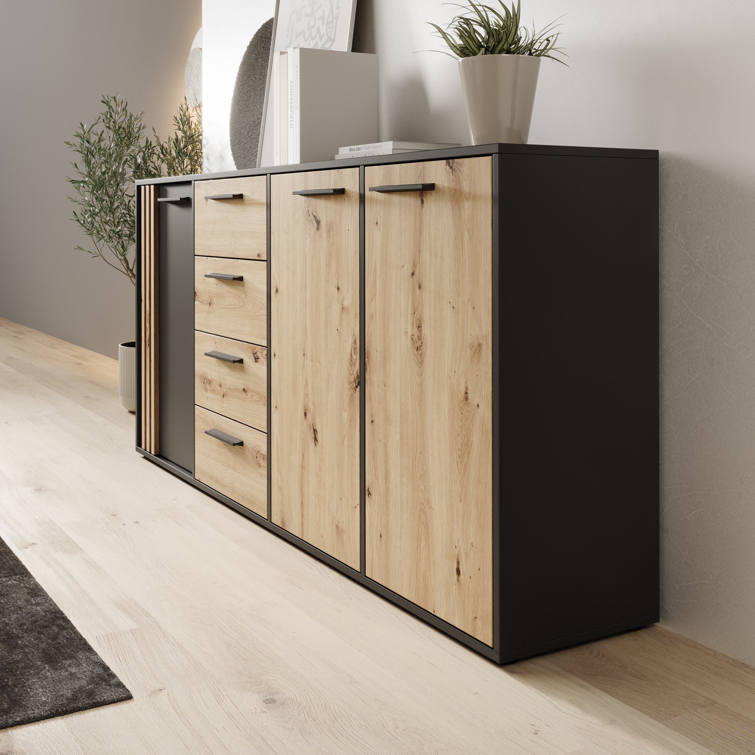 Clover - Dressoir - Eiken/Zwart - 179x34x82 cm