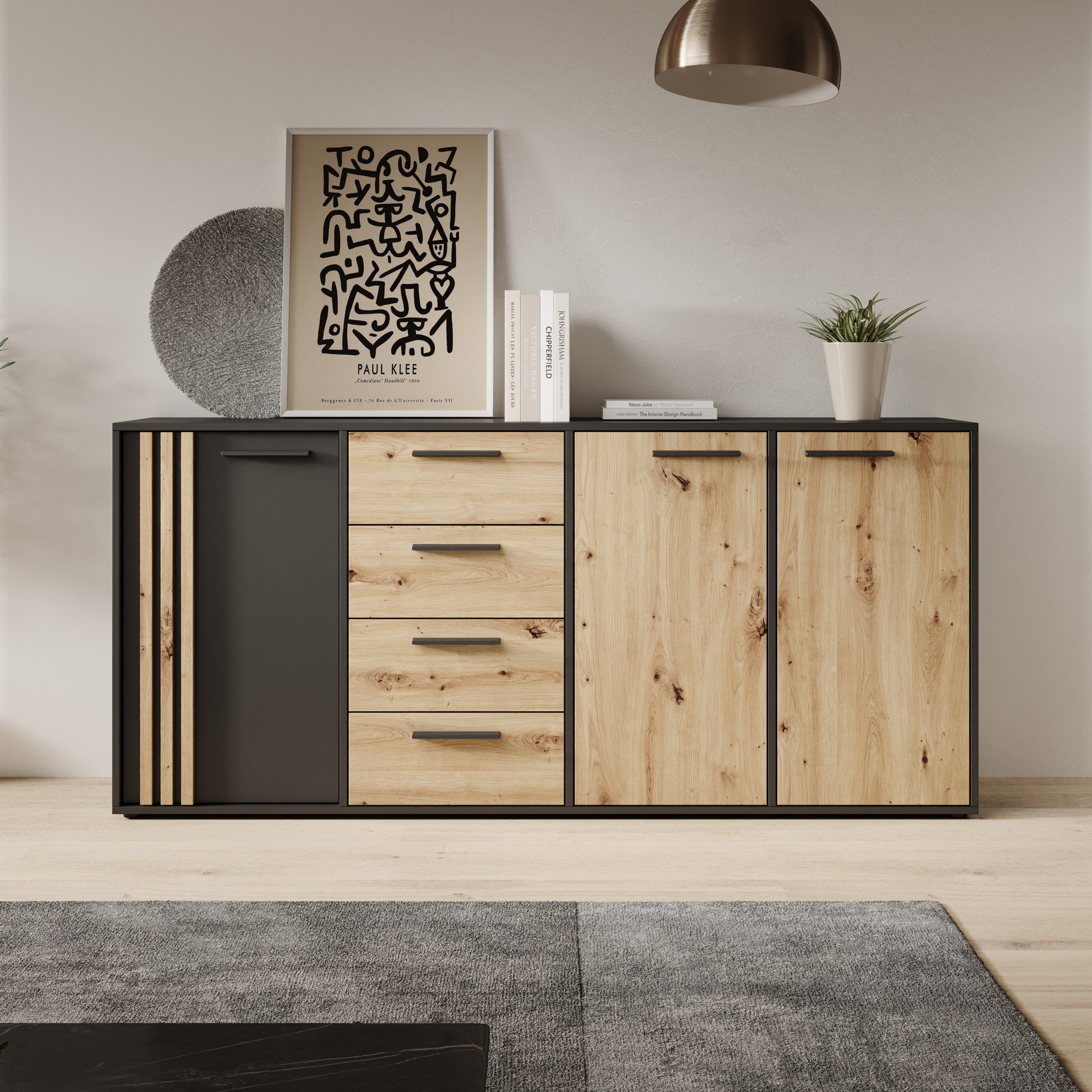 Clover - Dressoir - Eiken/Zwart - 179x34x82 cm