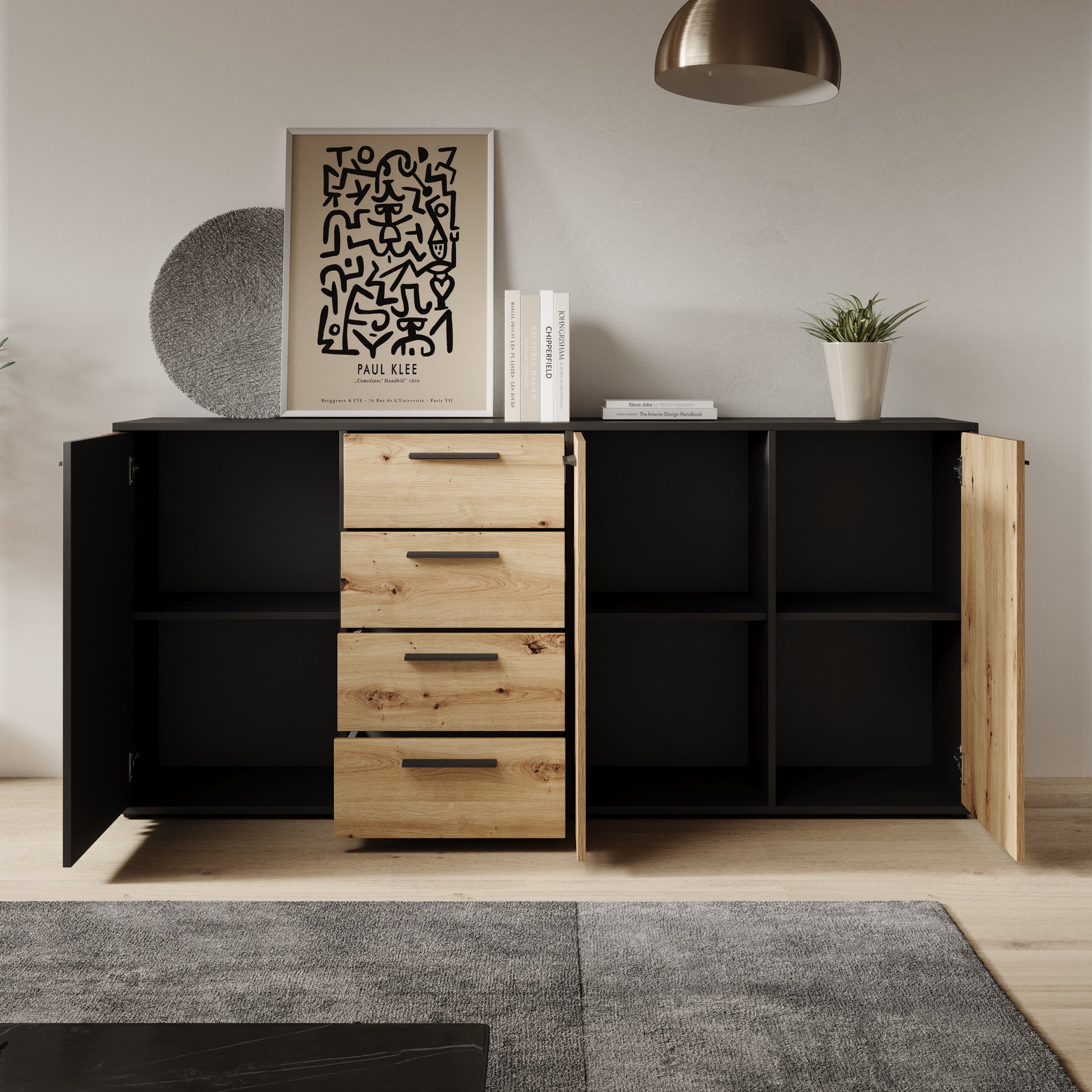 Clover - Dressoir - Eiken/Zwart - 179x34x82 cm