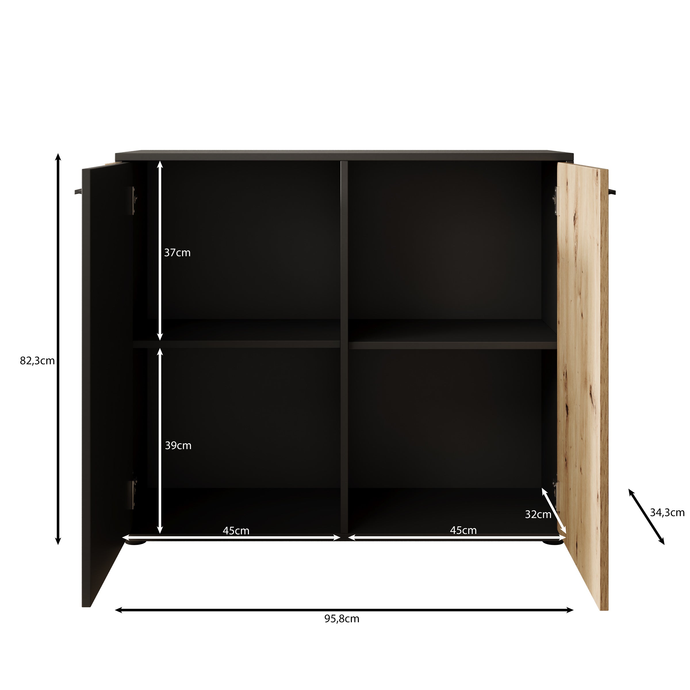 Clover - Dressoir - Eiken/Zwart - 96x34x82 cm