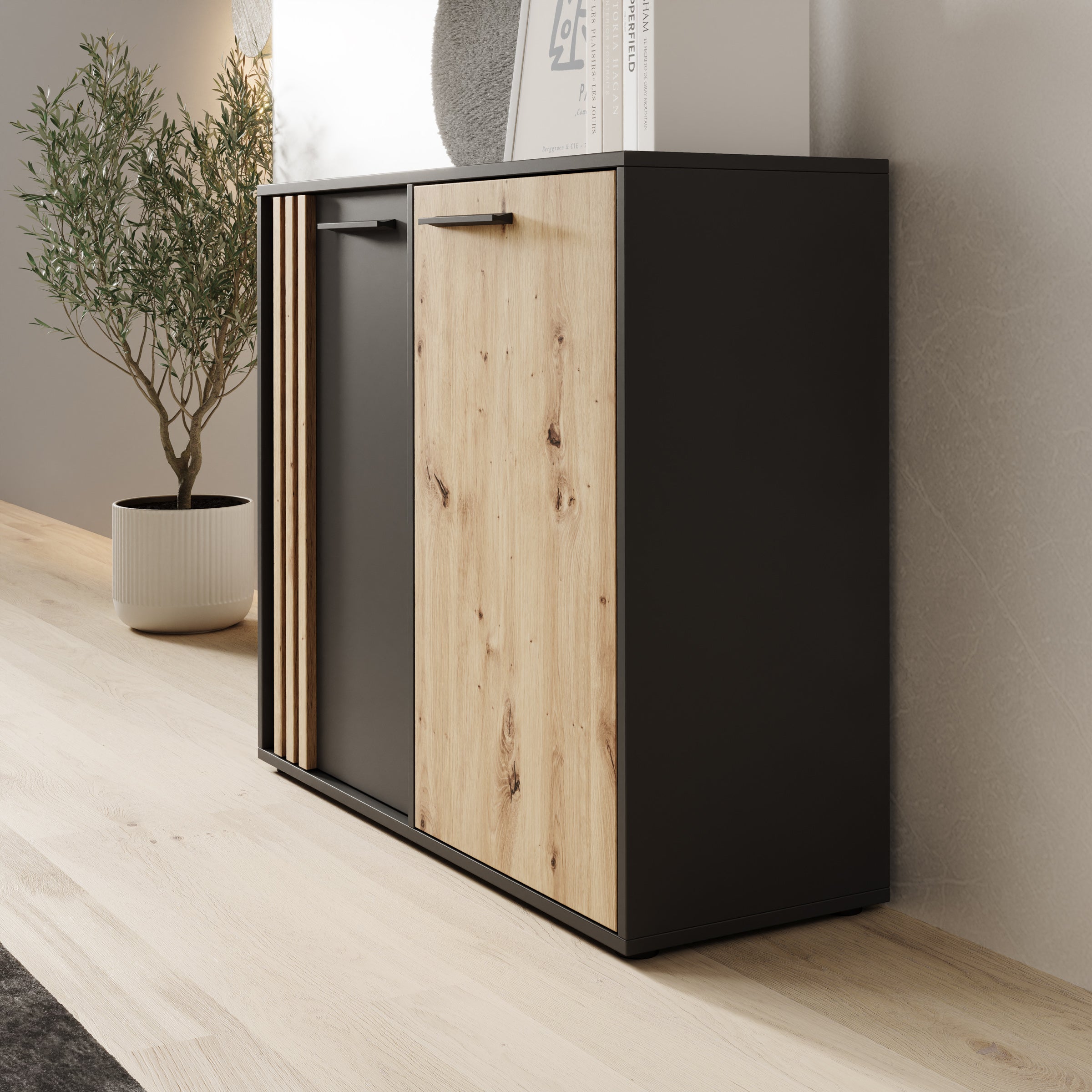 Clover - Dressoir - Eiken/Zwart - 96x34x82 cm