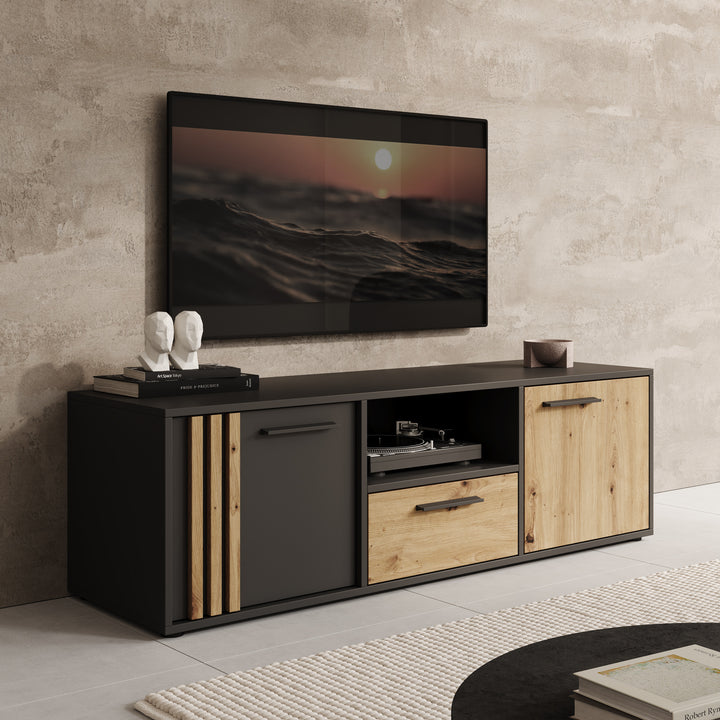 Clover - TV-Meubel - Eiken/Zwart - 143x42x44 cm