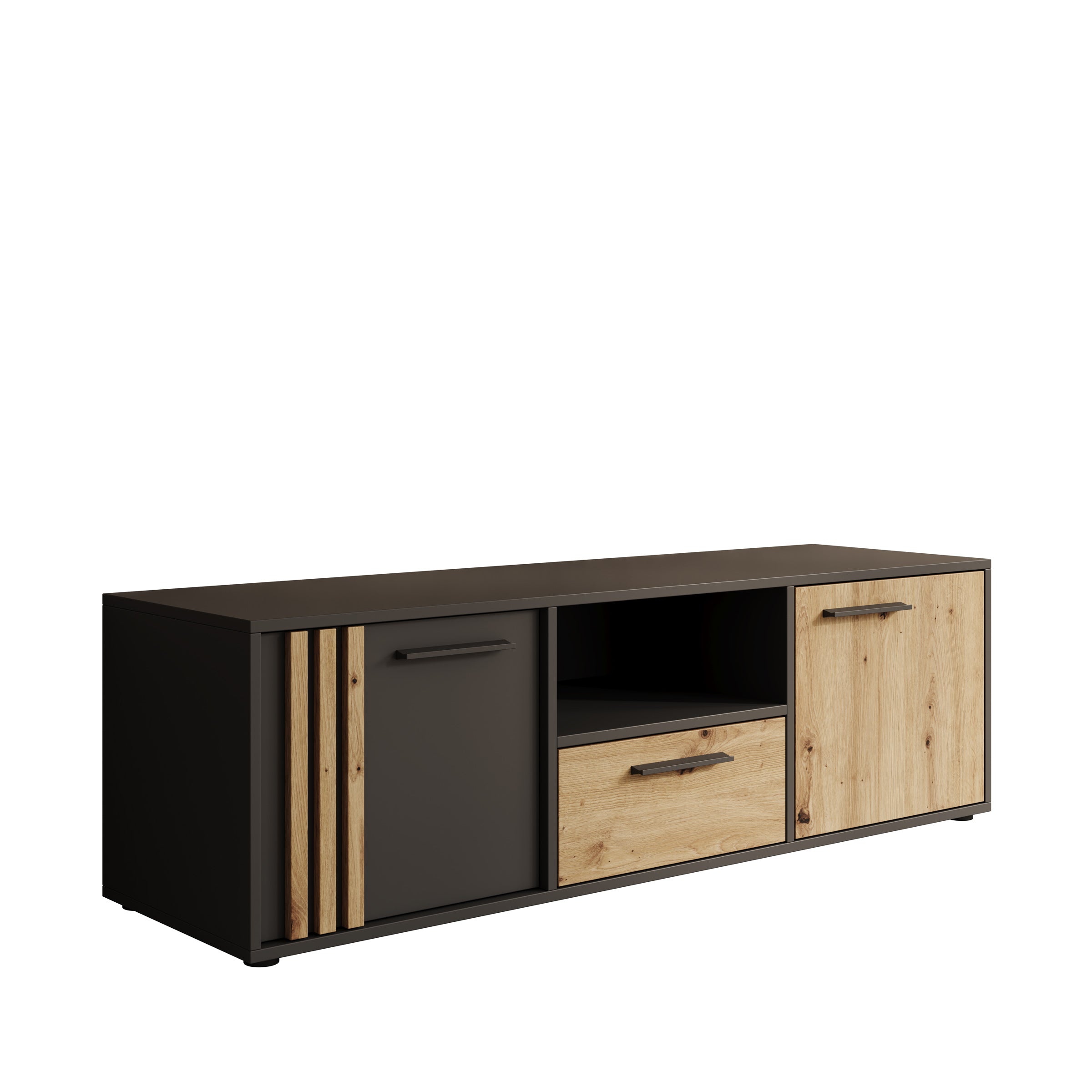 Clover - TV-Meubel - Eiken/Zwart - 143x42x44 cm