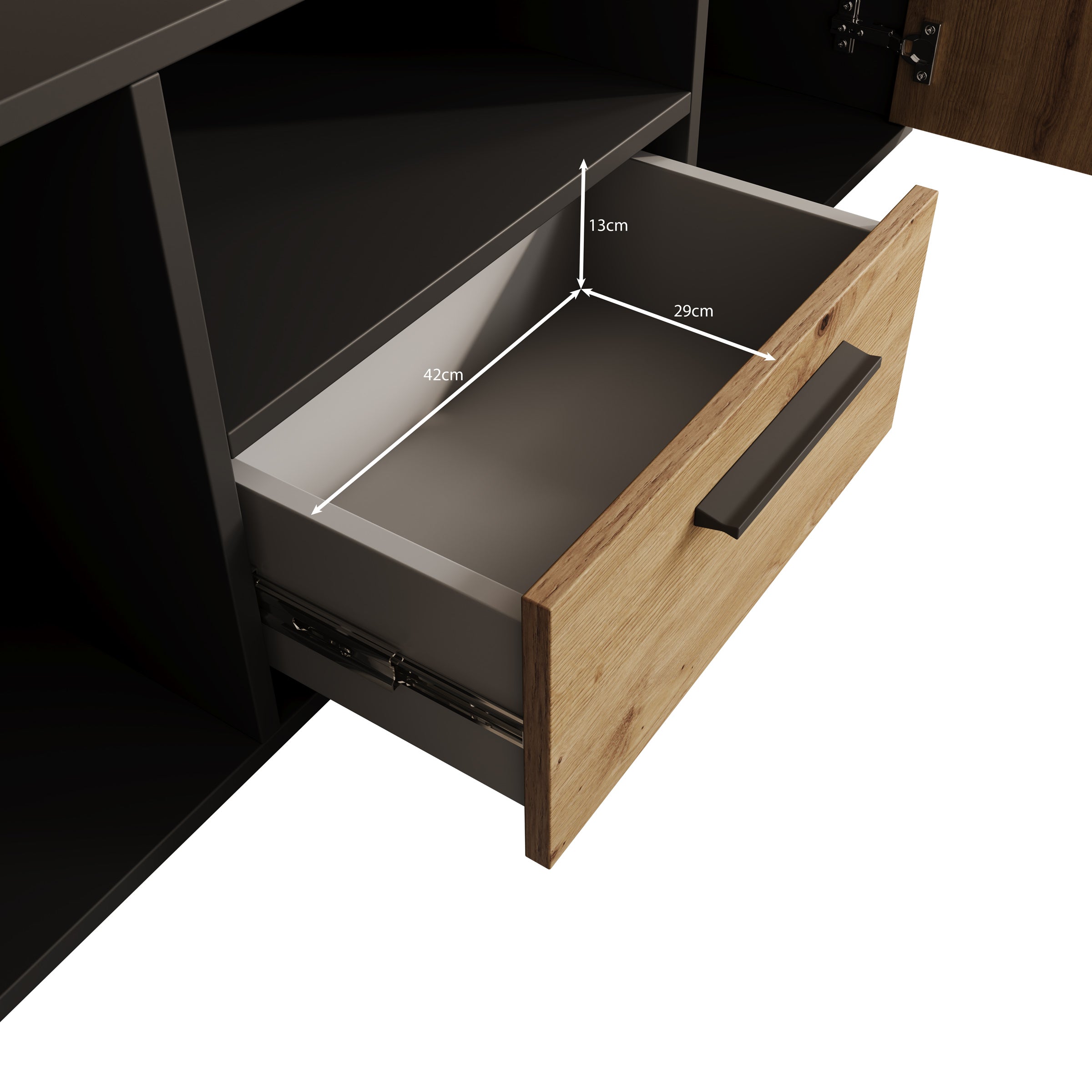 Clover - TV-Meubel - Eiken/Zwart - 143x42x44 cm