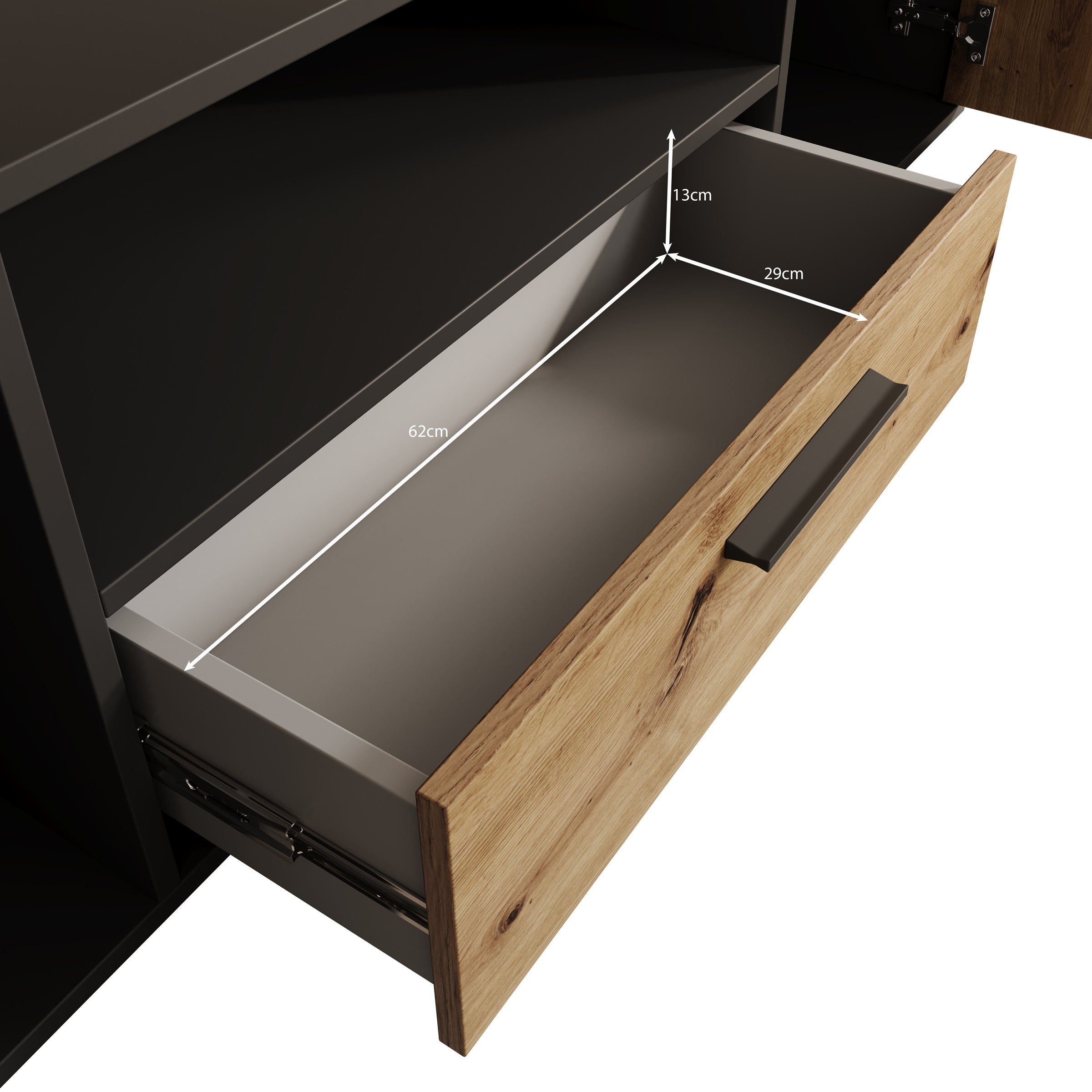 Clover - TV-Meubel - Eiken/Zwart - 163x42x44 cm