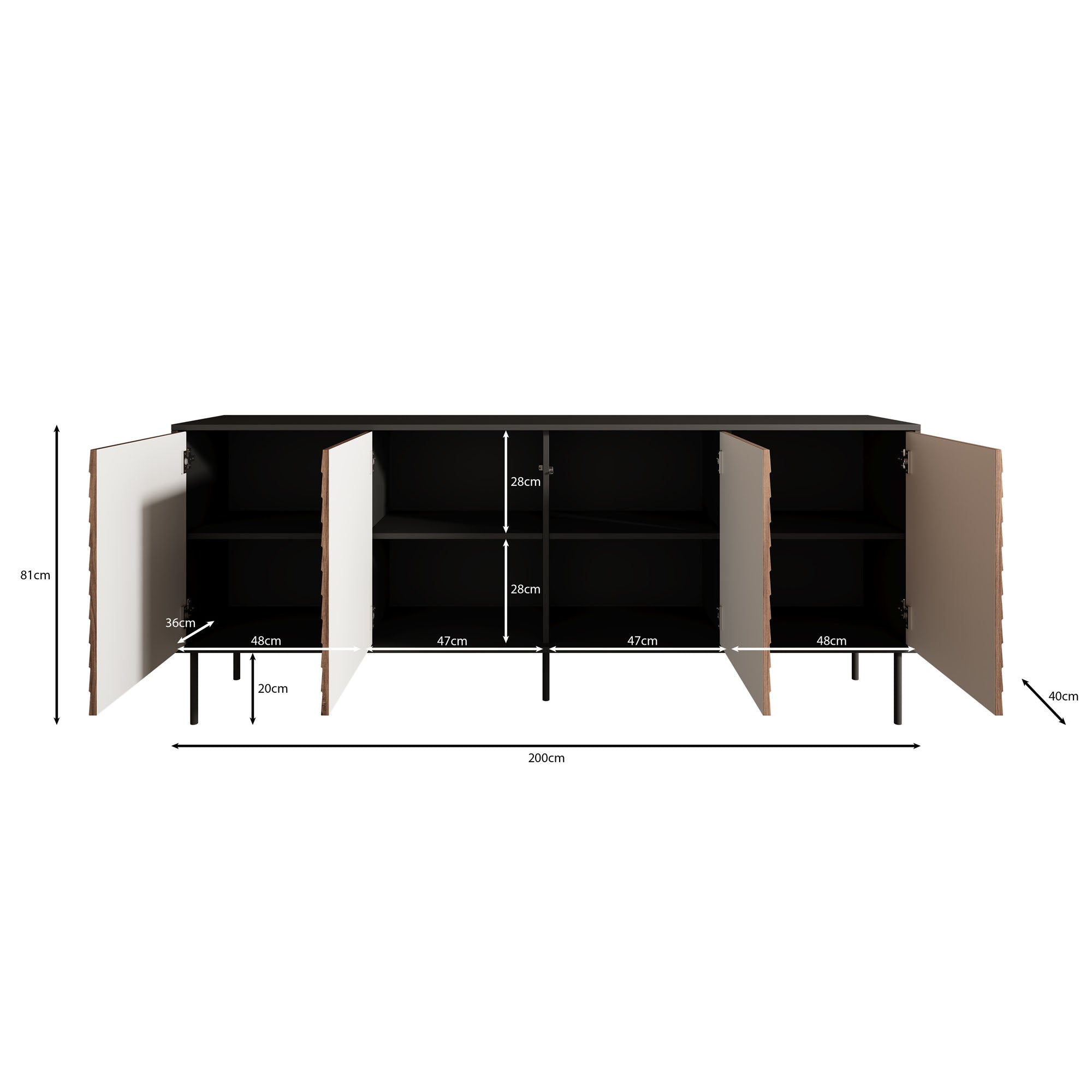 Cordoba - Dressoir - Zwart - 200x40x81 cm