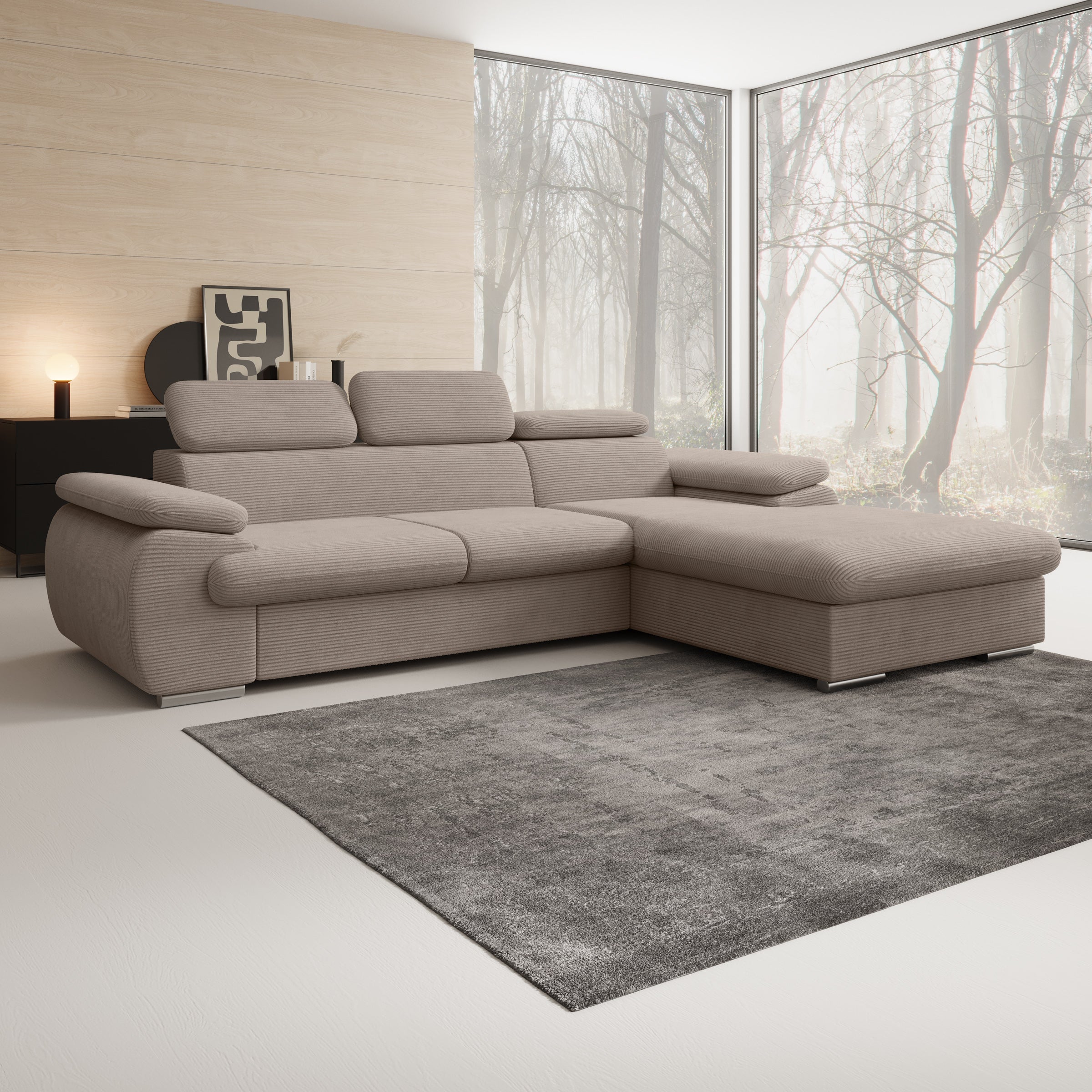 Cordoba - Hoekbank 3-zits met chaise longue - Ribstof bruin - Rechts