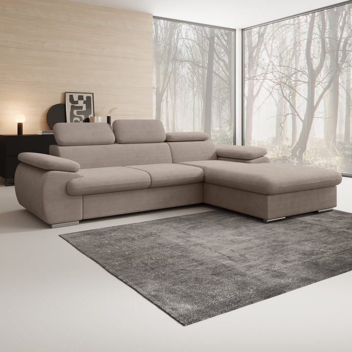 Cordoba - Hoekbank 3-zits met chaise longue - Ribstof bruin - Rechts