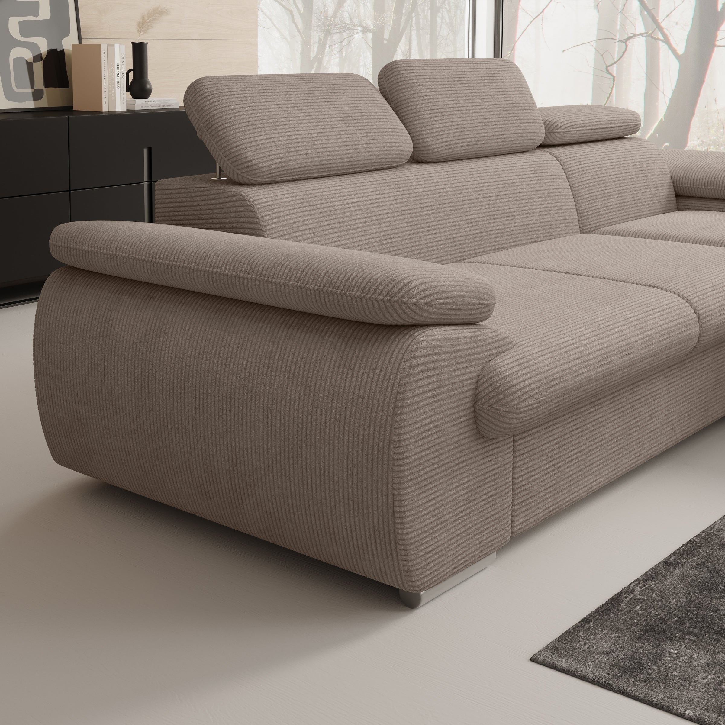 Cordoba - Hoekbank 3-zits met chaise longue - Ribstof bruin - Rechts