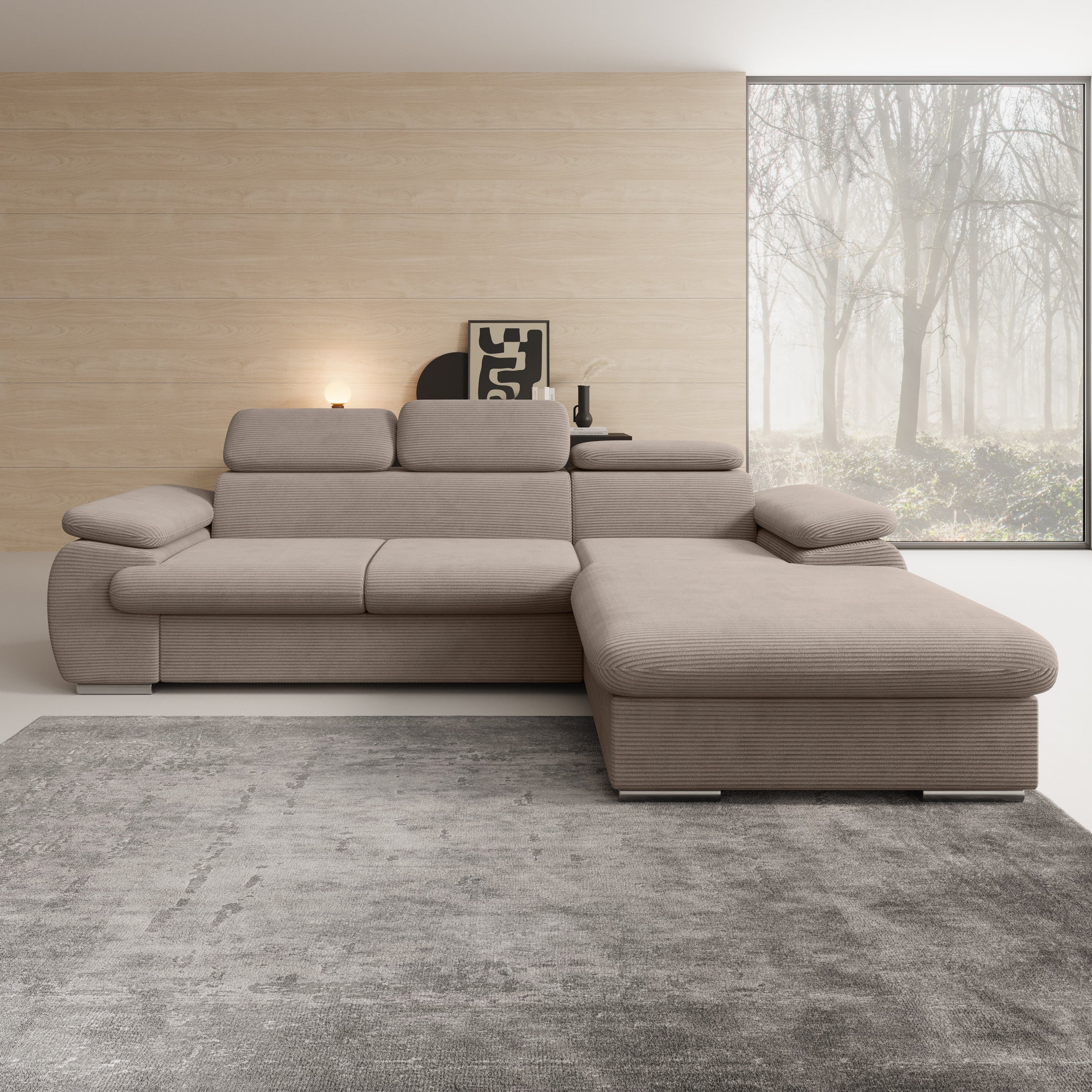 Cordoba - Hoekbank 3-zits met chaise longue - Ribstof bruin - Rechts