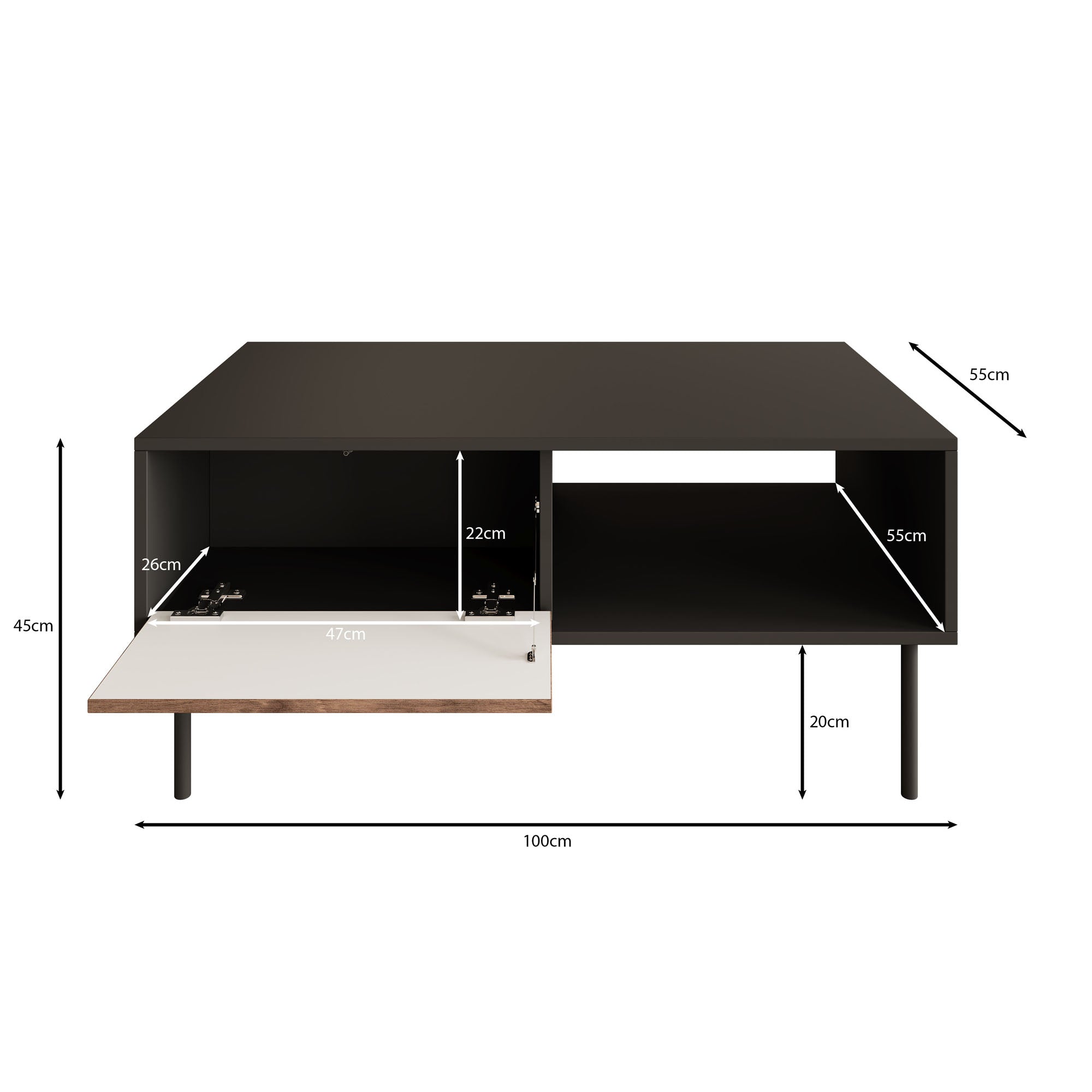 Cordoba - Salontafel met opbergruimte - Zwart - 100x55x45 cm
