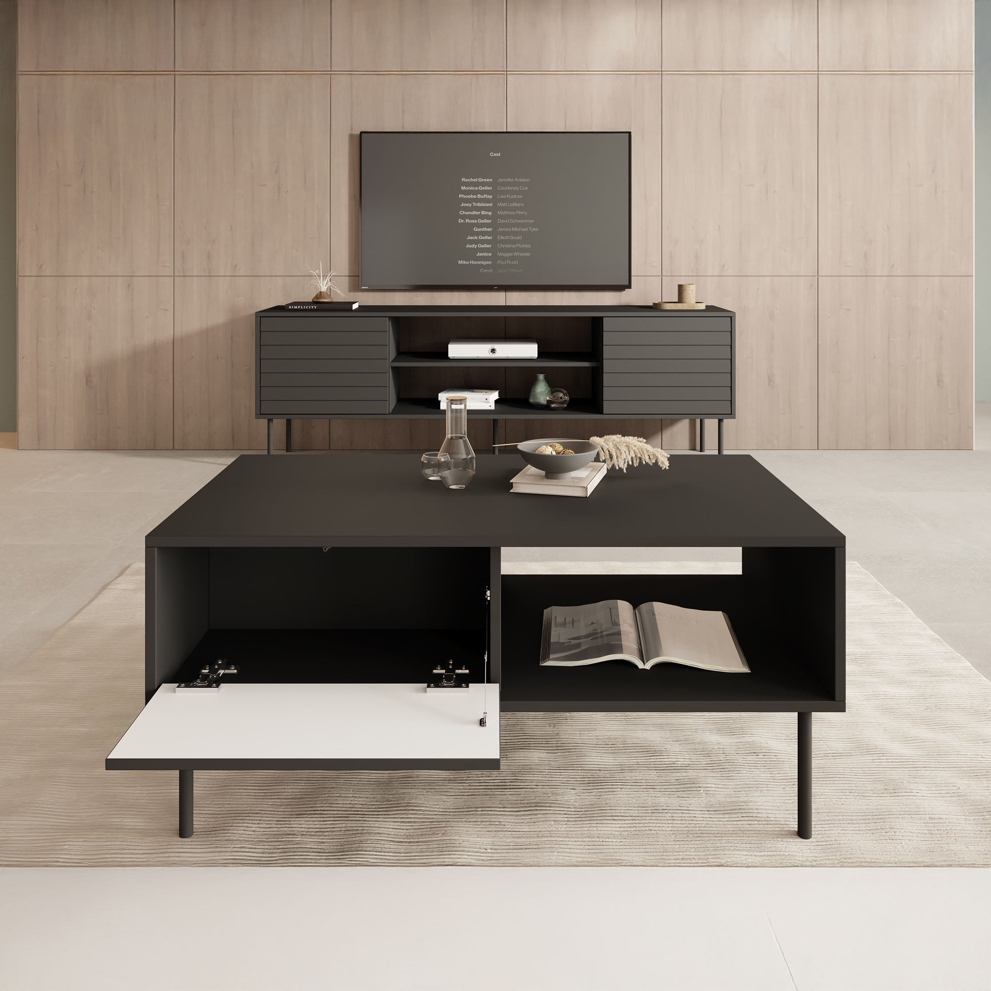 Cordoba - Salontafel met opbergruimte - Zwart - 100x55x45 cm