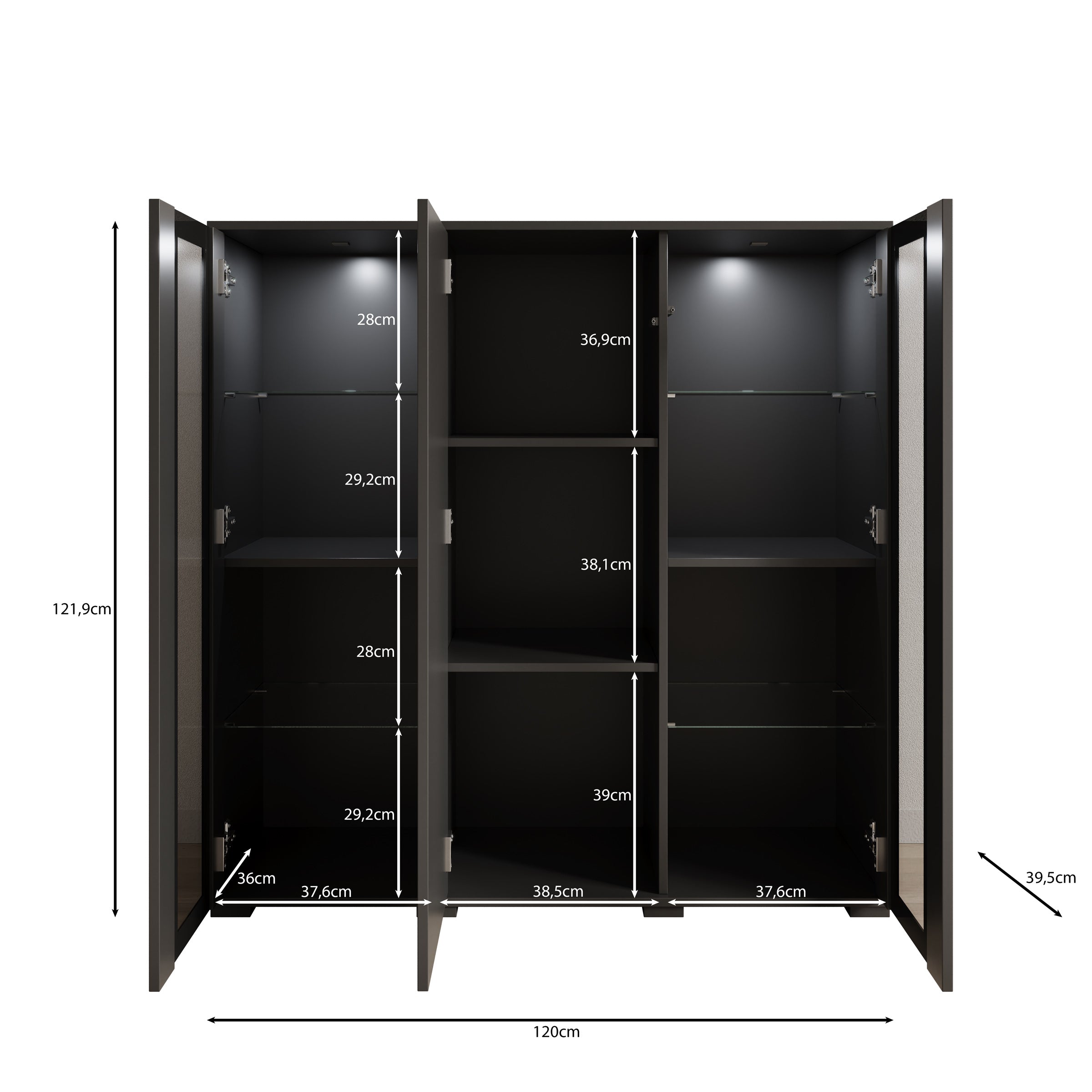 Cres - Dressoir - Zwart - 120x40x122 cm