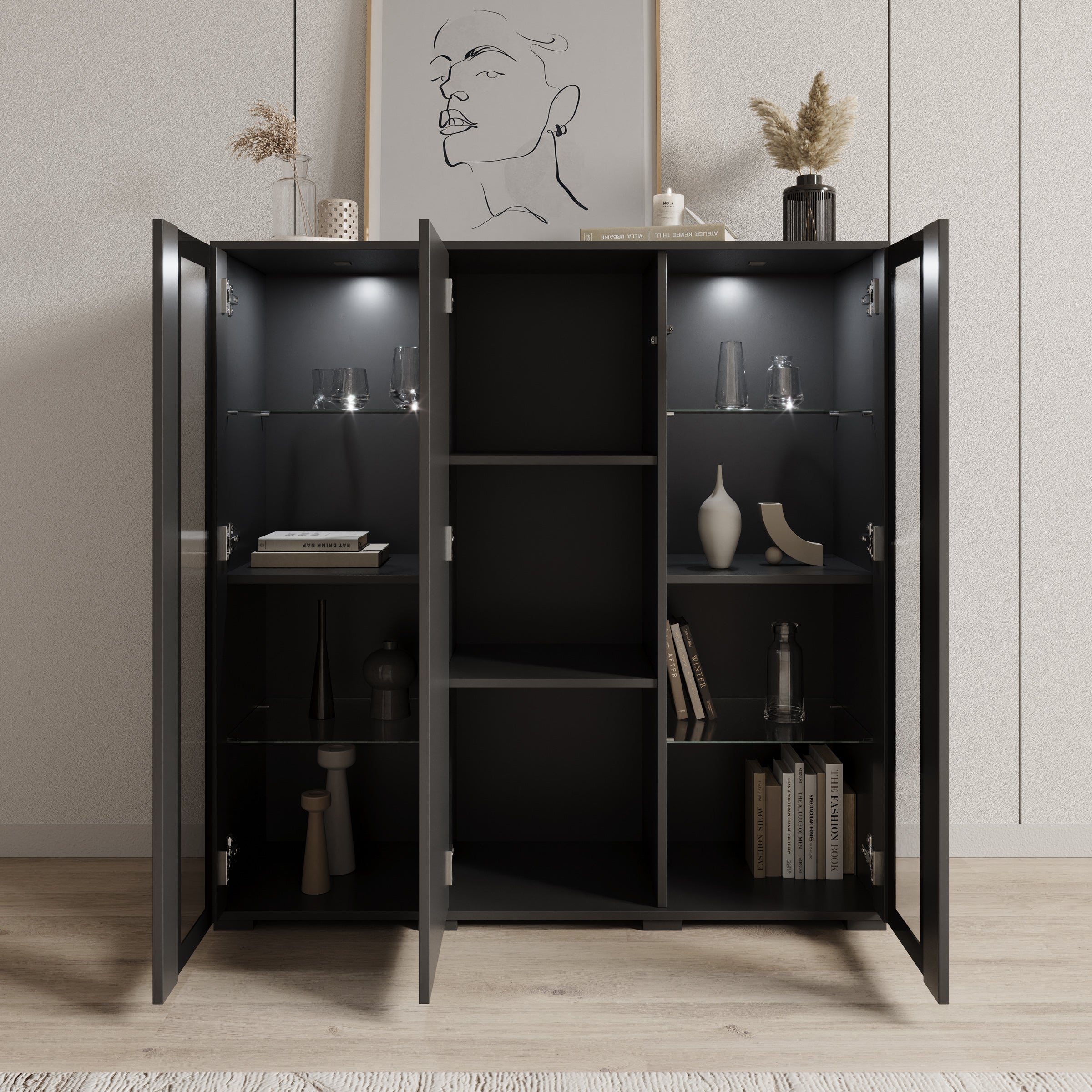 Cres - Dressoir - Zwart - 120x40x122 cm