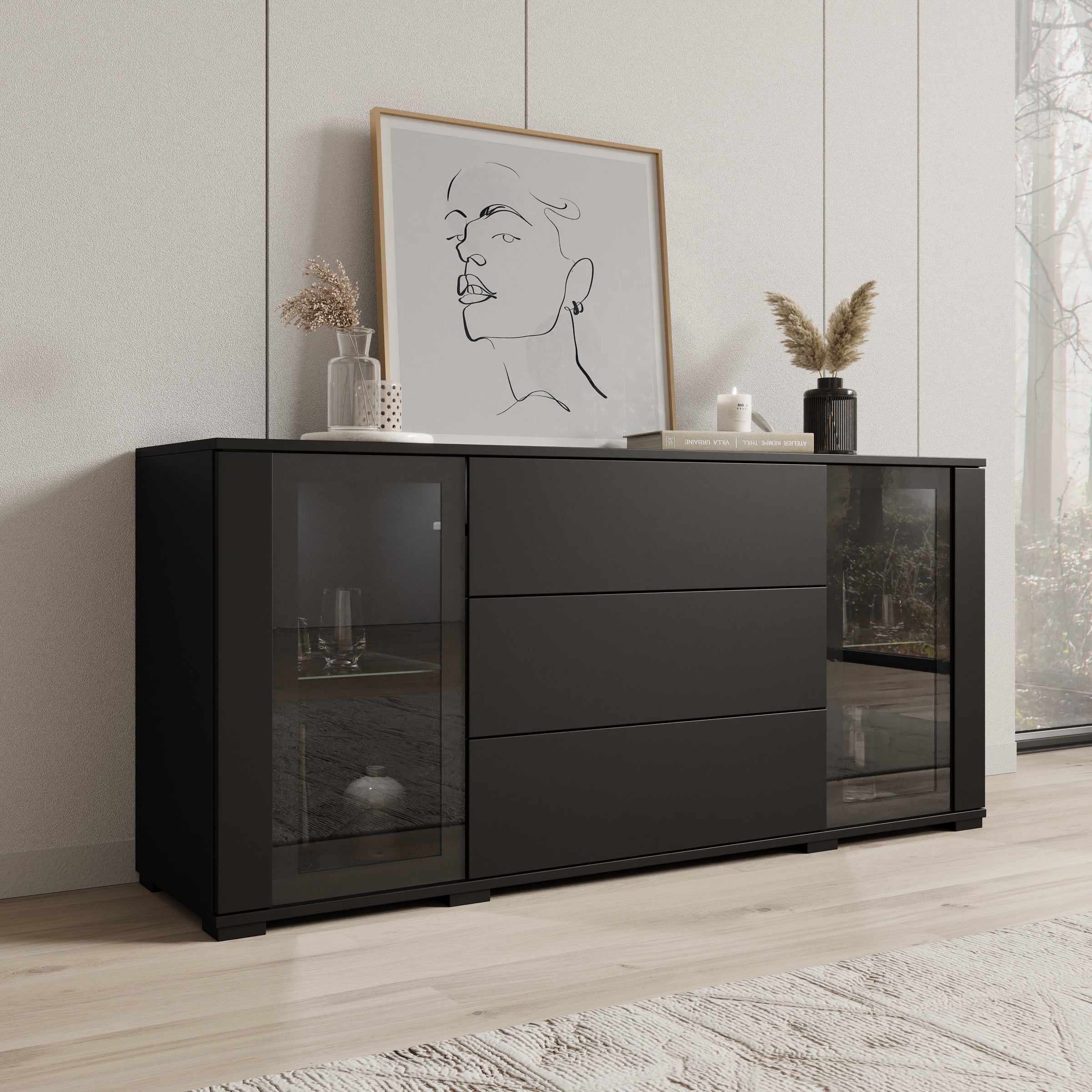 Cres - Dressoir - Zwart - 150x40x70 cm