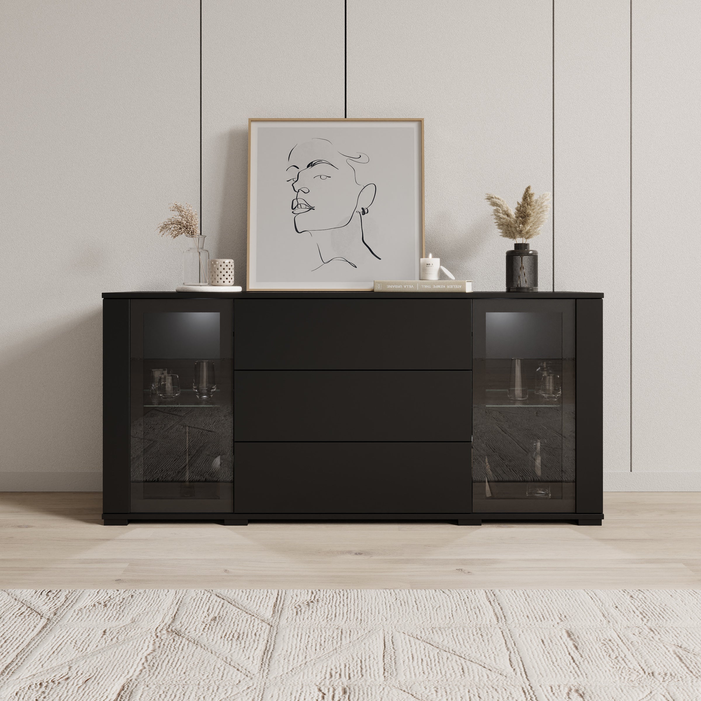 Cres - Dressoir - Zwart - 150x40x70 cm