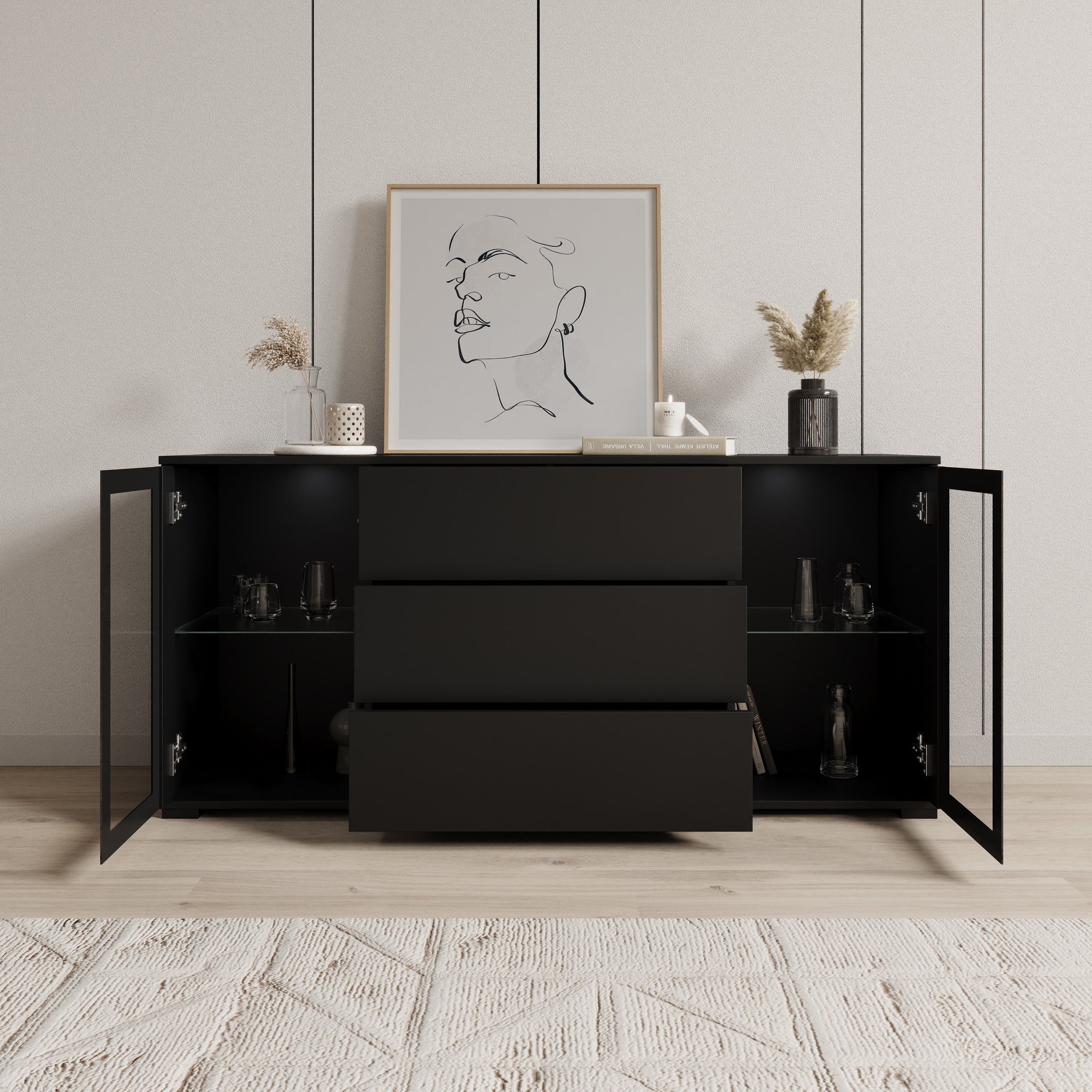 Cres - Dressoir - Zwart - 150x40x70 cm