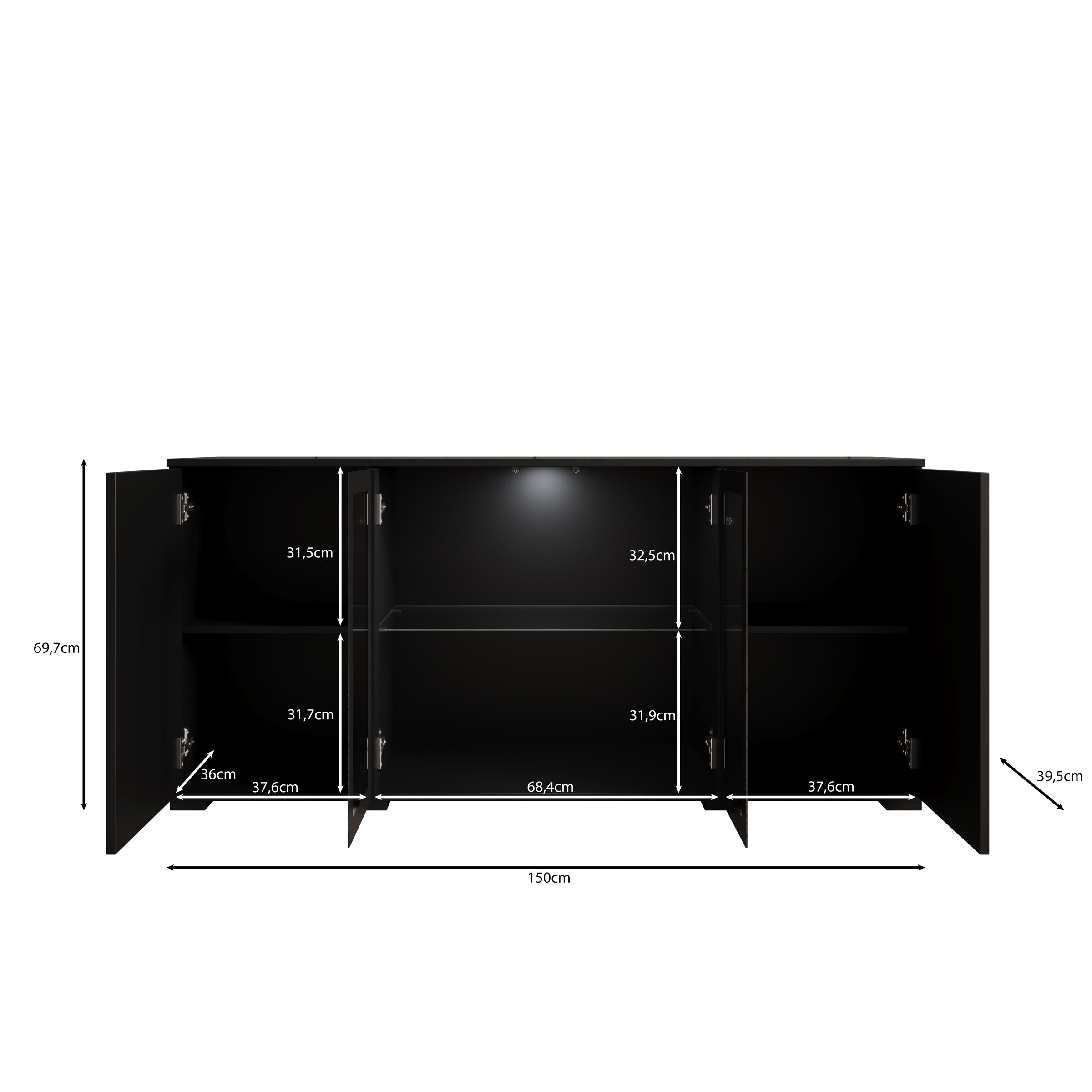 Cres 2 - Dressoir - Zwart - 150x40x70 cm