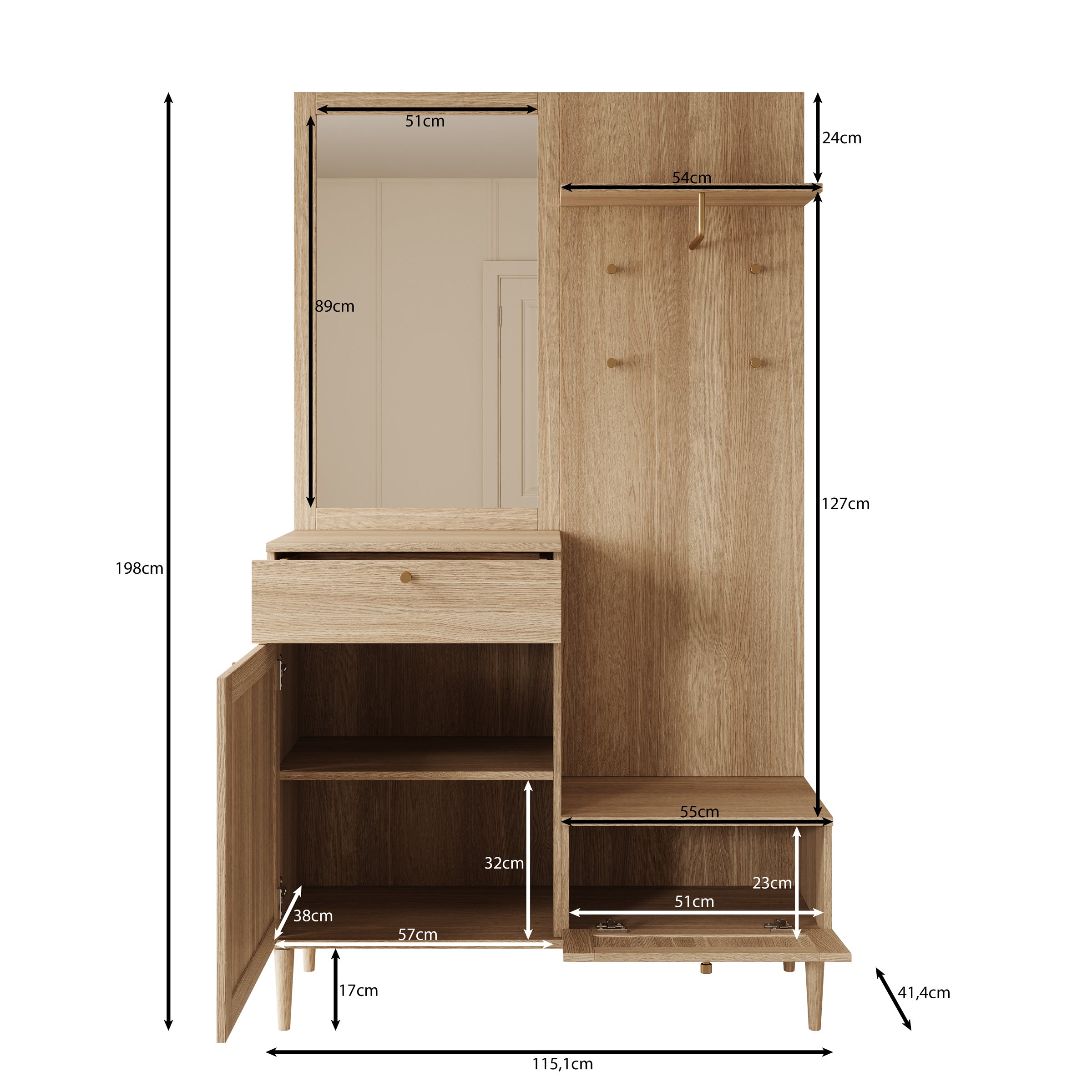 Crimson - Kapstok - Eikenpatroon - 115x41x198 cm