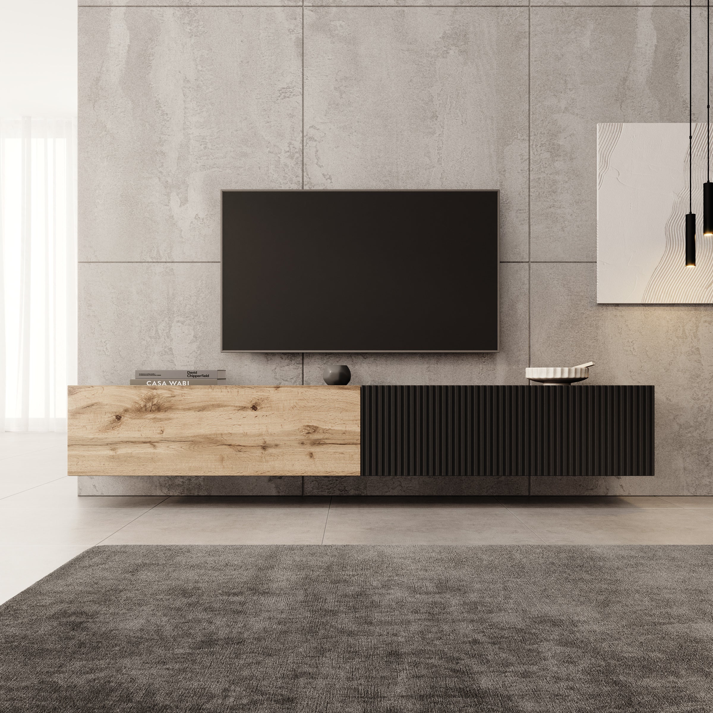 Cruzar - TV-Meubel - Zwart/Eiken - 200x30x31 cm