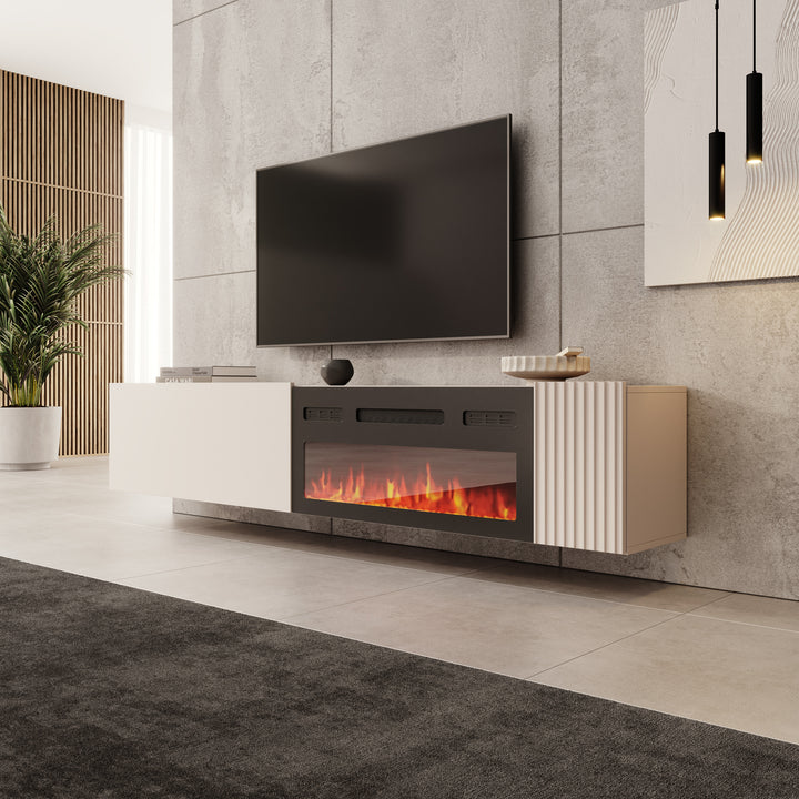 Cruzar - TV-Meubel met sfeerhaard - Beige - 200x30x38 cm