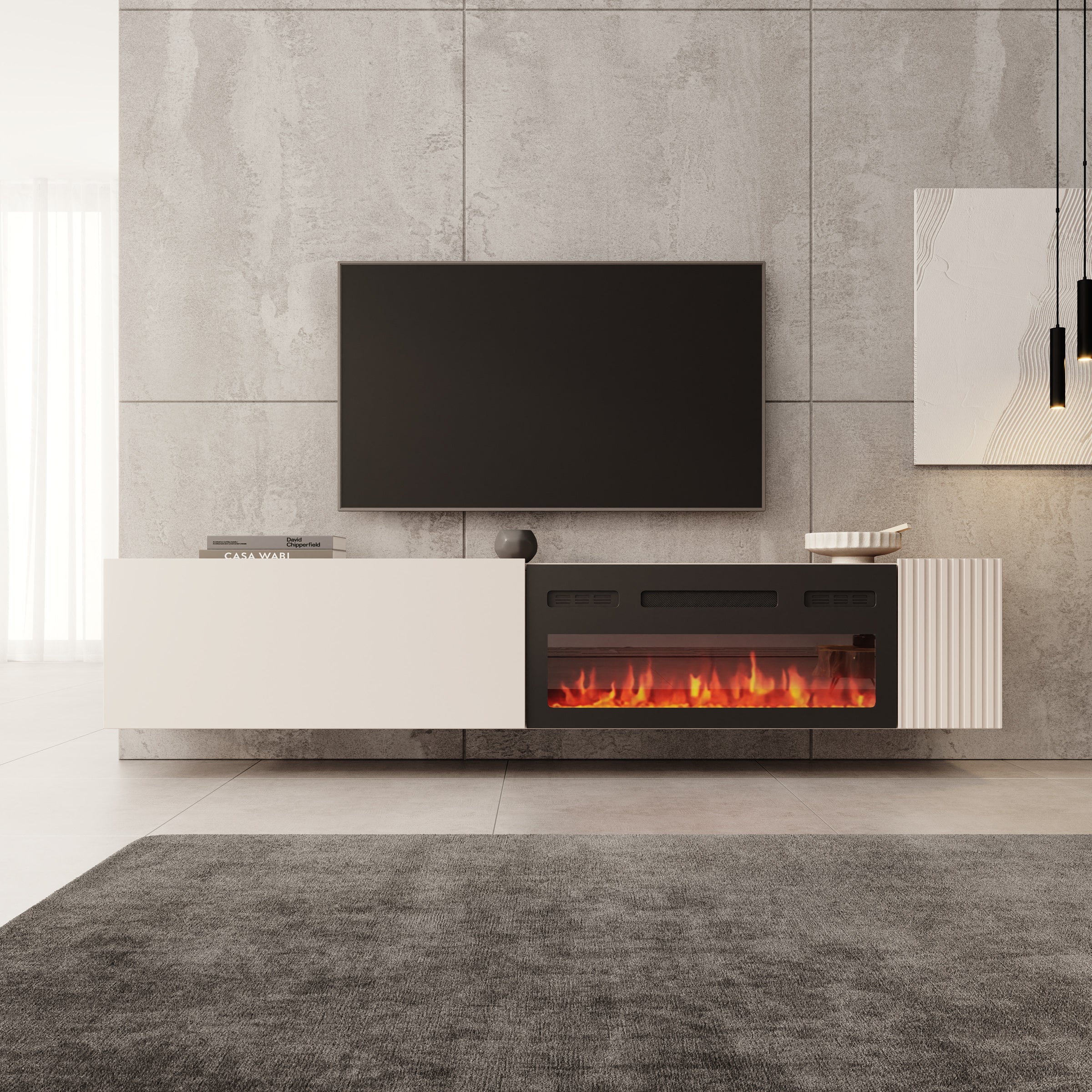 Cruzar - TV-Meubel met sfeerhaard - Beige - 200x30x38 cm