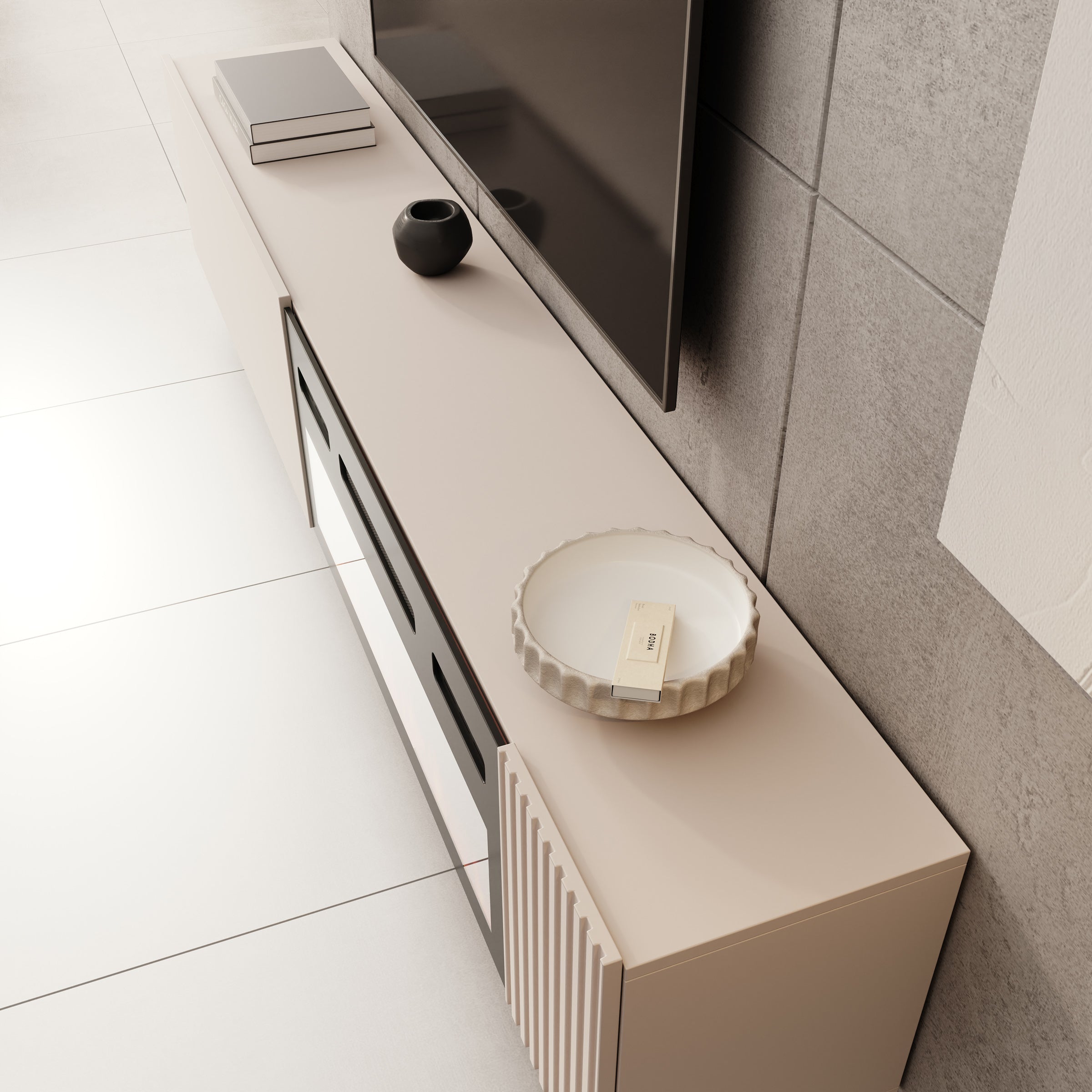 Cruzar - TV-Meubel met sfeerhaard - Beige - 200x30x38 cm