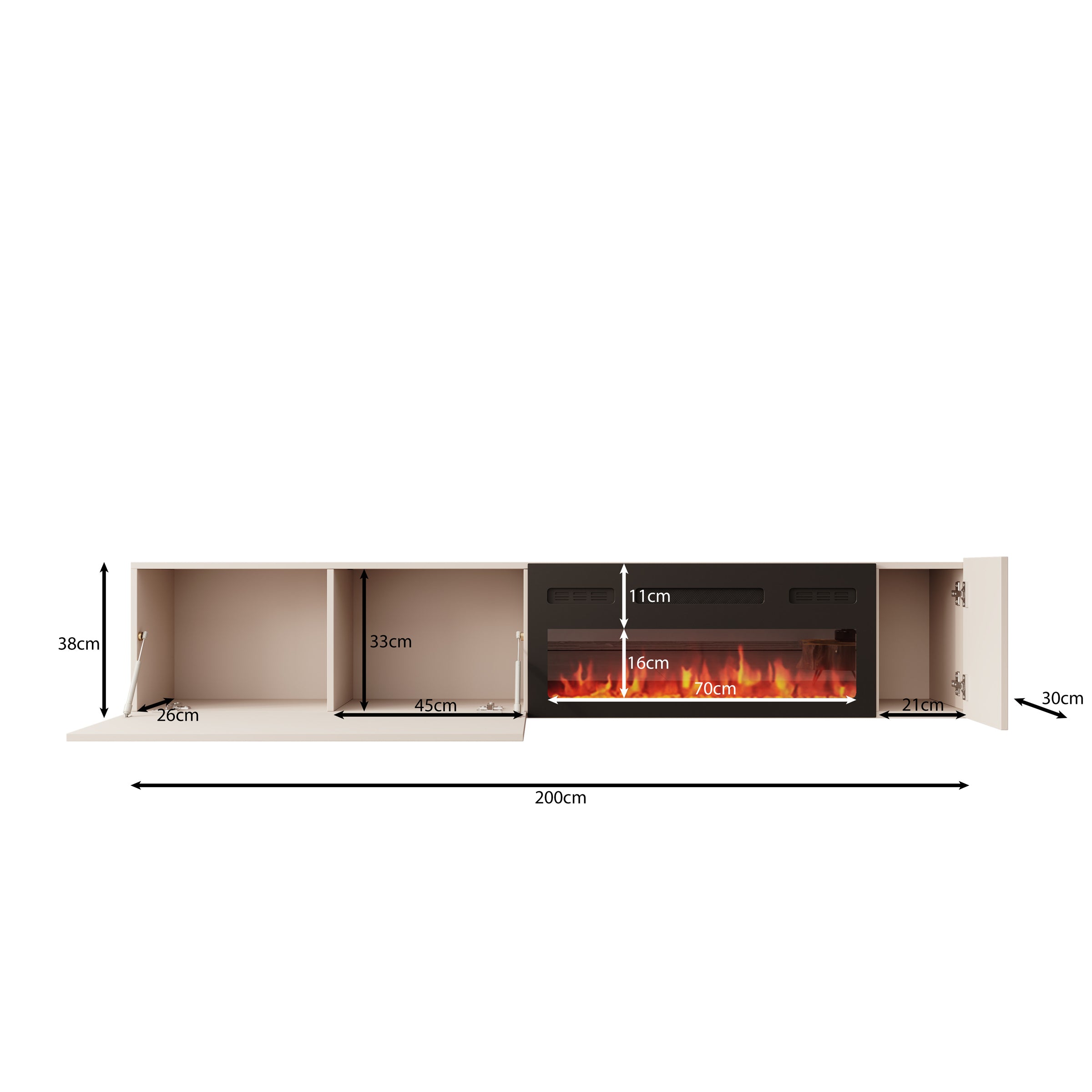 Cruzar - TV-Meubel met sfeerhaard - Beige - 200x30x38 cm