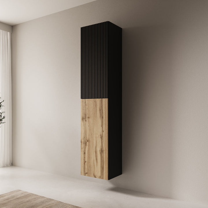 Cruzar - Vitrinekast - Zwart/Eiken - 40x30x180 cm