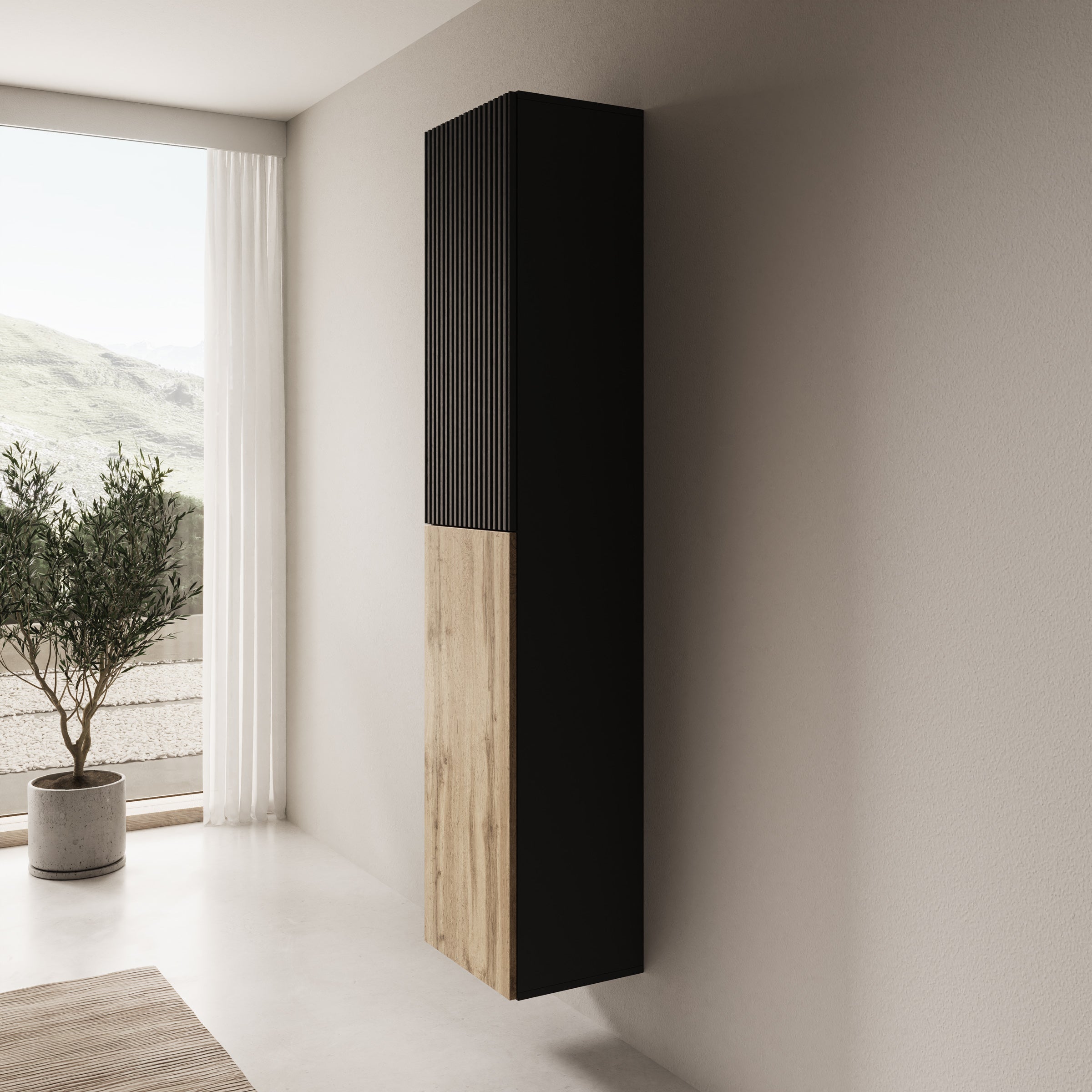 Cruzar - Vitrinekast - Zwart/Eiken - 40x30x180 cm